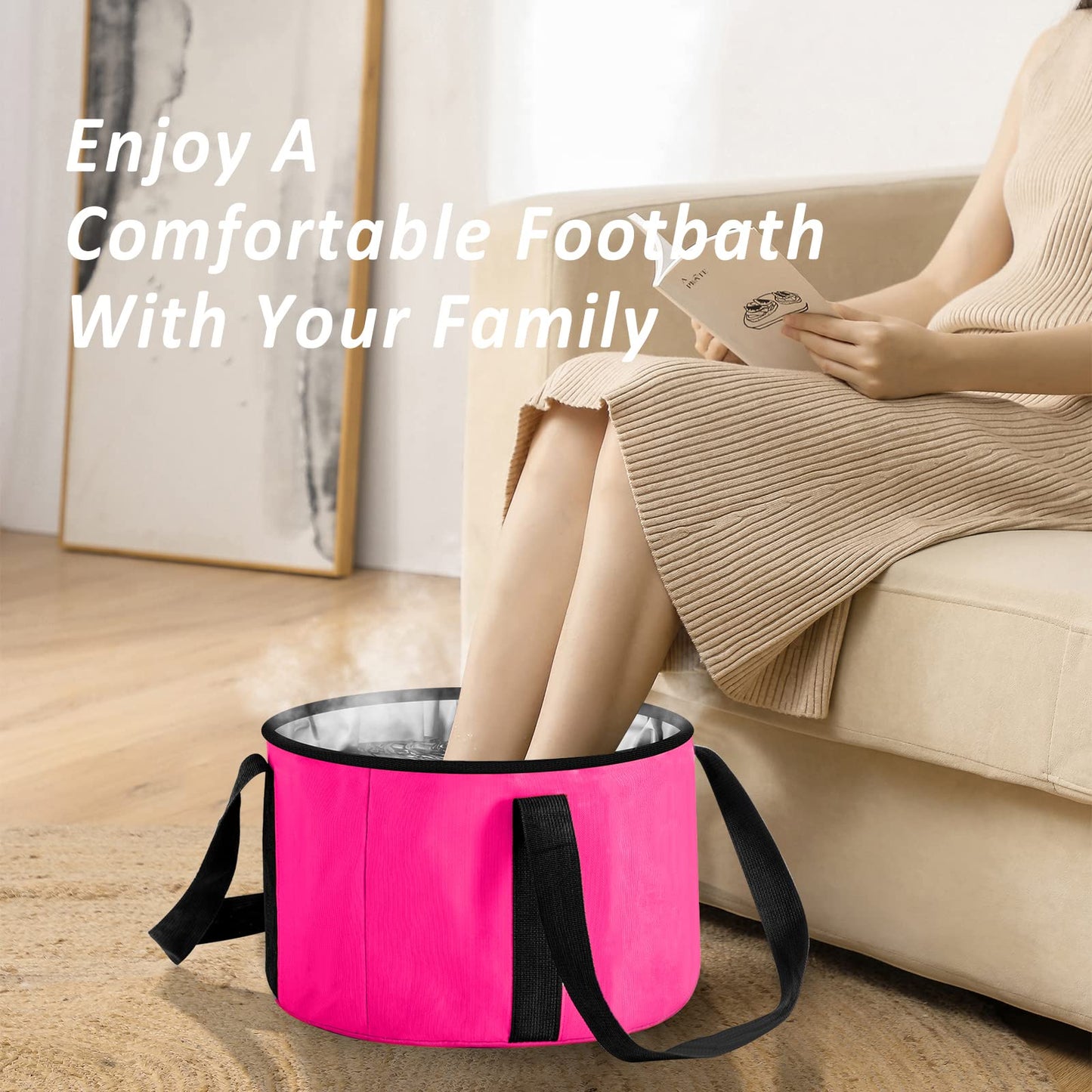 JSVSLTD Foot Bath Basin 20L Collapsible Bucket, Portable Foot Soak Tub Feet Soaking Bucket for Outdoor Travel, Camping, Fishing(Pink)