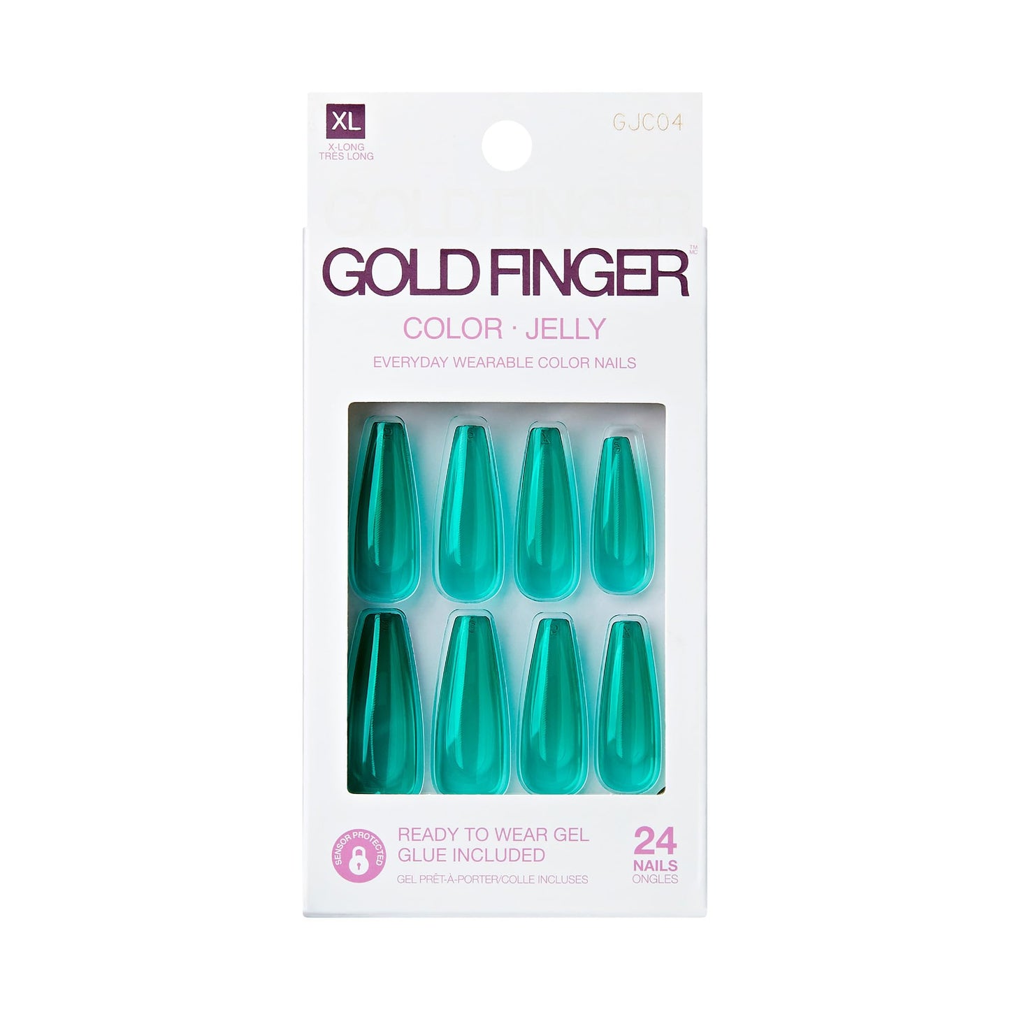 GoldFinger False Nails Kit, Jelly Color Ready to Wear Pink Fake Nails, Manicure Stick and Glue Included, X-Long Length, Coffin Shape, Long-Lasting Hottest Trend Glue on Nails