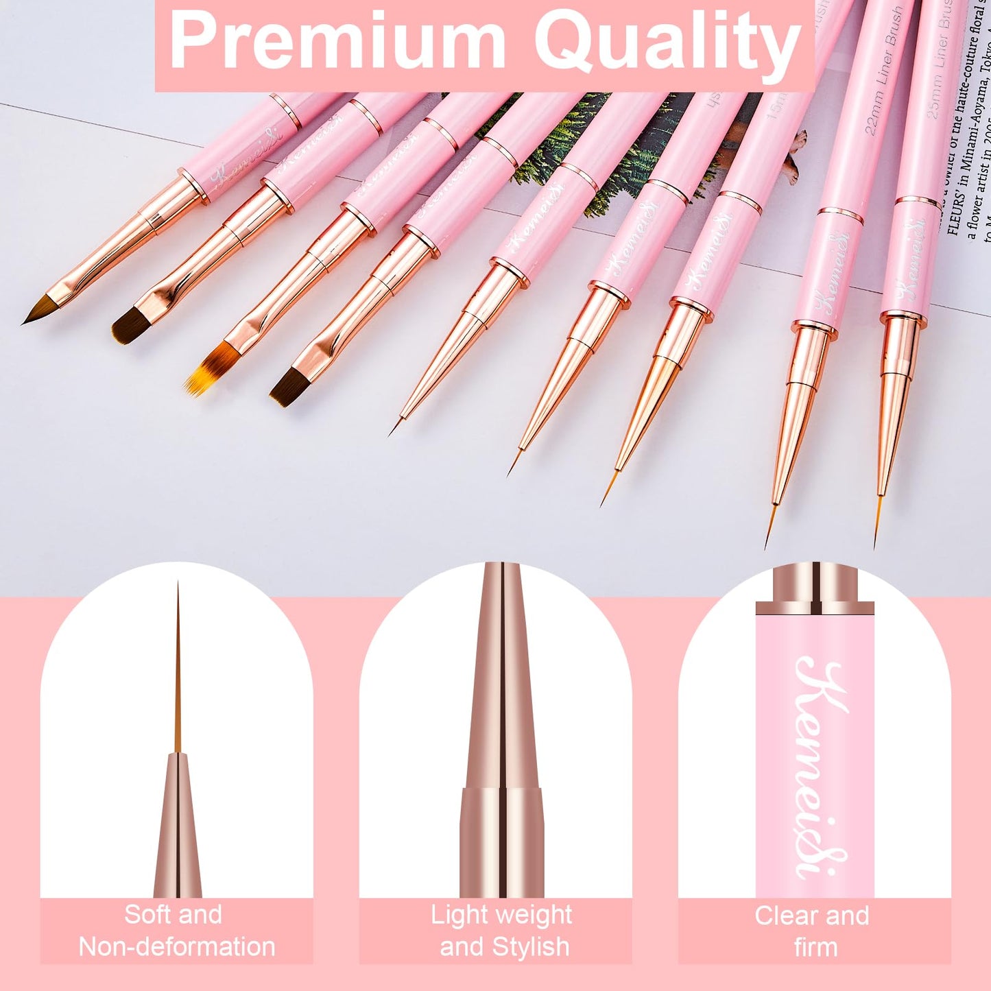 KEMEISI Nail Art Brush Set, 9PCS Double-Ended Acrylic Nail Liner Brush Dotting Pen for Gel Polish Nails, Nail Design Tools for Professional Manicure DIY Home Salon