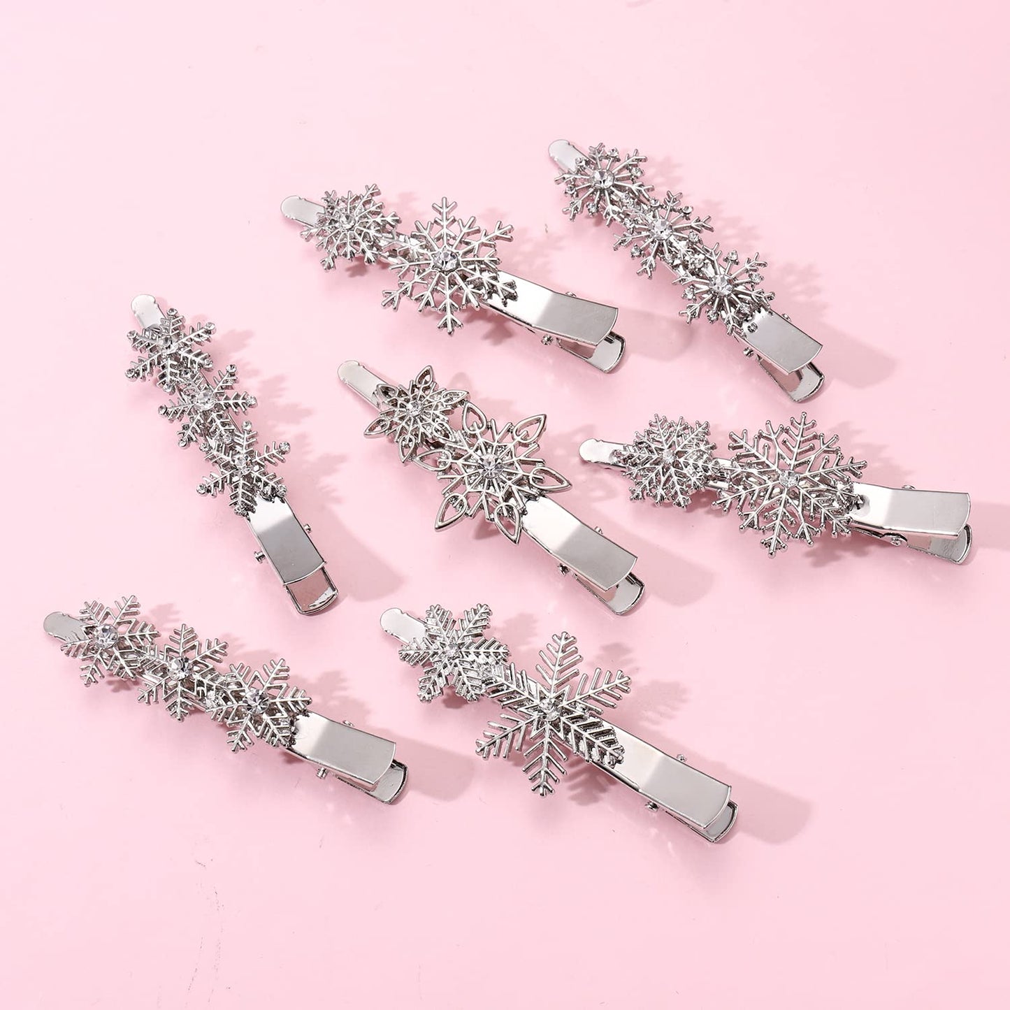 Christmas Hair Clips Snowflake Hair Clips for Women Girls Rhinestone Snowflake Hair Pin Barrette Accessories (Silver)