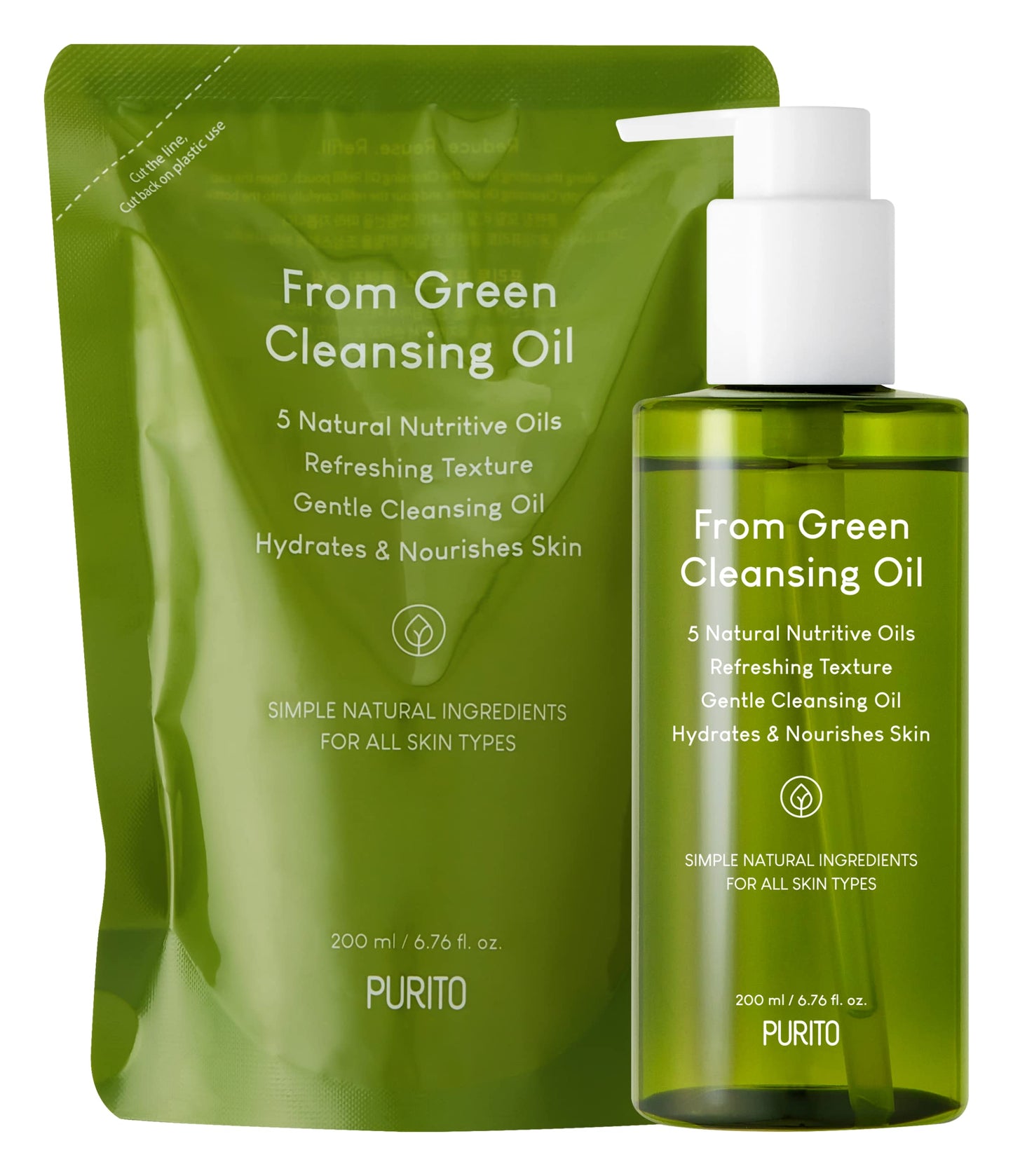 PURITO From Green Cleansing Oil Set (=Original + Refill), 13.52 fl.oz / 400ml, Gentle Cleansing Oil for Face, Cruelty-free & Vegan, Korean Skin Care