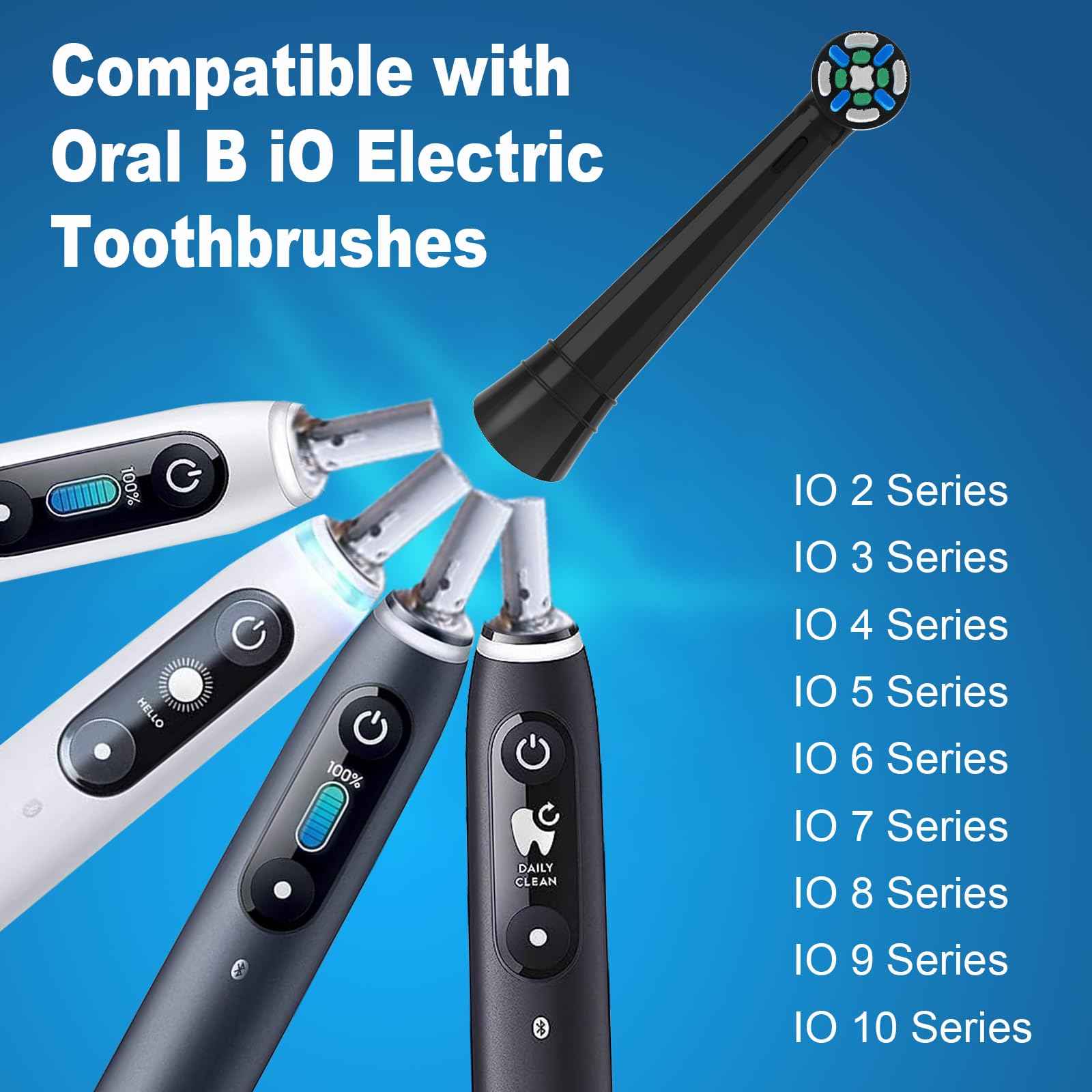 iO Replacement Heads Compatible with Oral B iO, for Oral B iO 2/3/4/5/6/7/8/9/10 Series Electric Toothbrushes, Medium Softness for Protect Teeth and Gums, 6 Black