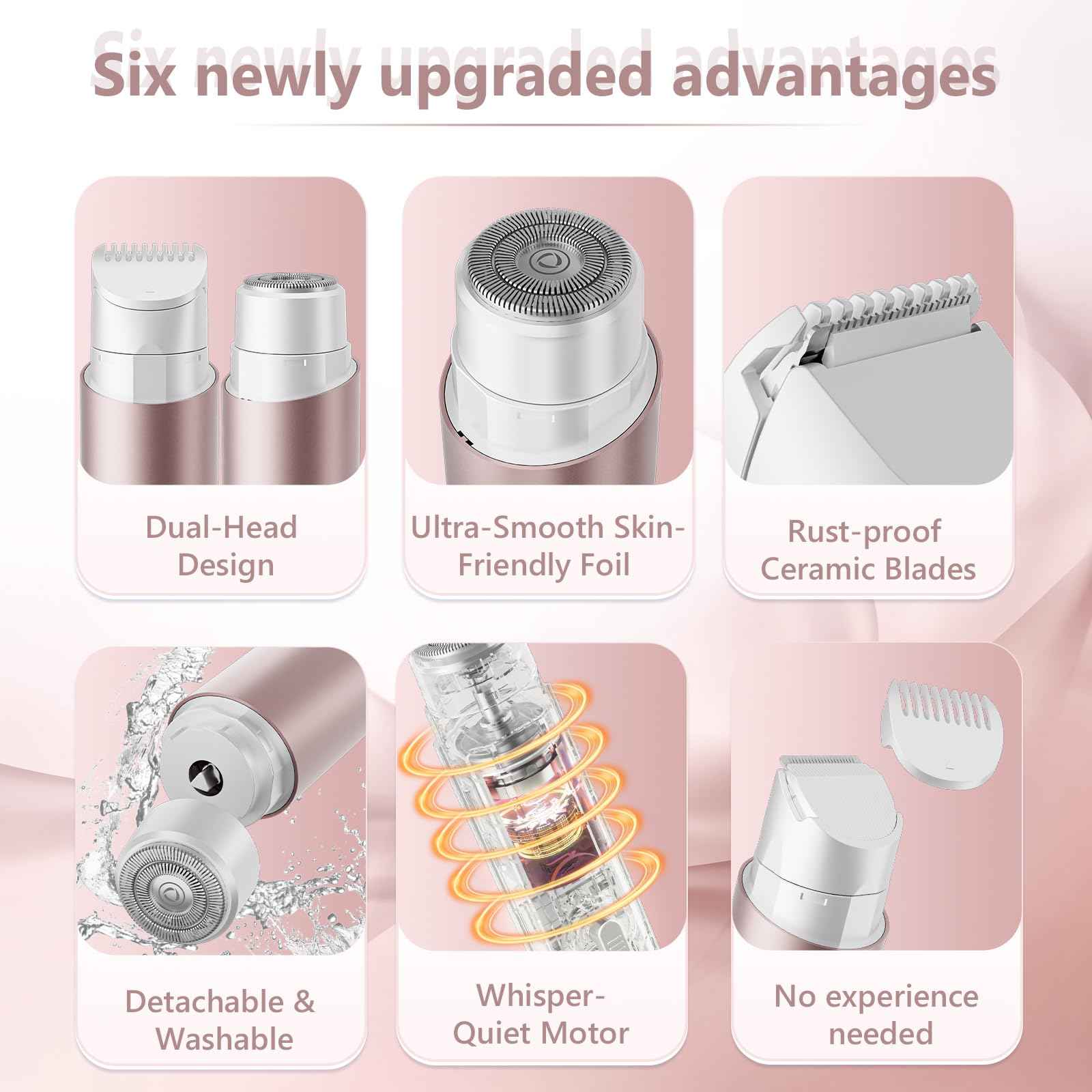 2 in 1 Womens Razors Shaver Bikini Tnimmer, Women Electric Razors for Shaving Underarms Leg Pubic Facial Hair Removal for Waterproof Wet and Dry IPX8