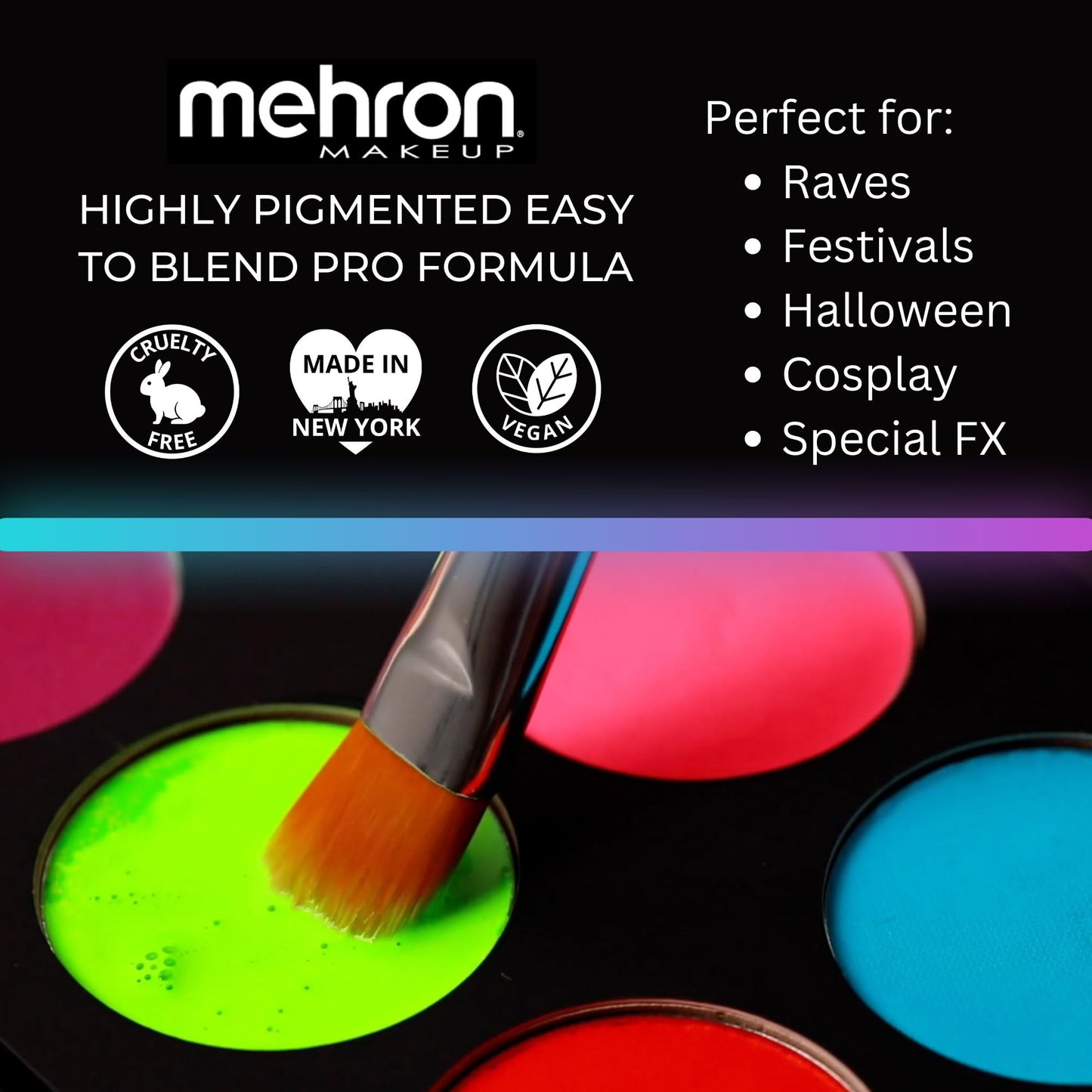 Mehron Makeup Paradise FX Neon UV Glow 8 Color Palette | Magnetic Refillable Special Effects Paint Palette | Professional Water Activated Paint for Raves, Costumes, SFX, Halloween, & Cosplay