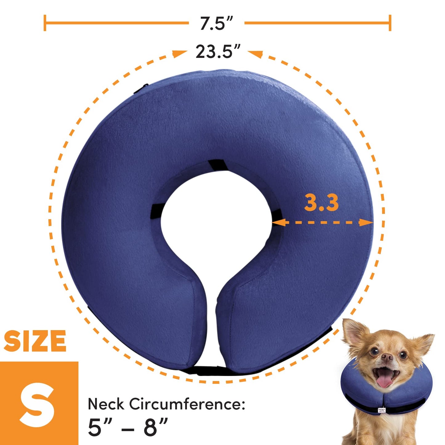 BENCMATE Protective Inflatable Collar for Dogs and Cats - Soft Pet Recovery Collar Does Not Block Vision E-Collar (Small, Navy Blue)