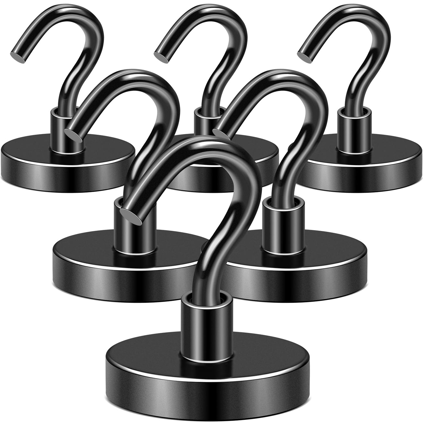 DIYMAG Black Magnetic Hooks, 150 LB Heavy Duty Strong Magnet with Hooks, Strong Rare Earth Neodymium Magnet Hooks for Hanging, Magnetic Hanger for Curtain, Home, Kitchen, Workplace, 6 Packs