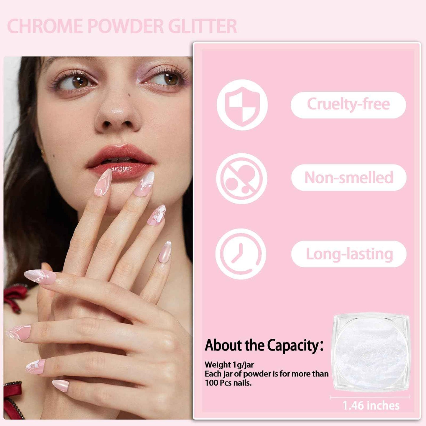 Allstarry White Pearl Chrome Nail Powder, Iridescent Aurora Powder Metallic Mirror Effect Glitter Powder Pearlescent Ice Transparent Mermaid Pigment Pearl Glitter Dust Kit for Nail Art Decoration