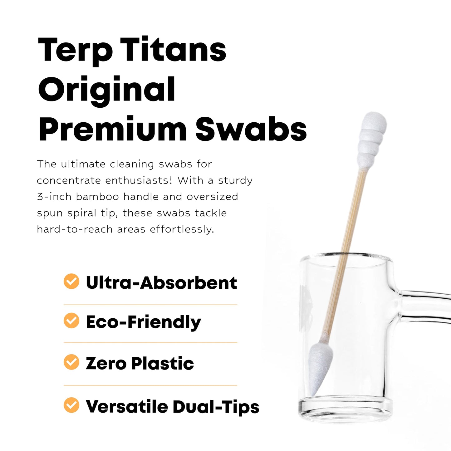 TerpTitans Original – Bamboo Cotton Swabs | Dual-Tip: Spiral for Maximum Absorption & Fine Point for Pinpoint Precision | Extra Strong, Lint-Free | 200 Count Box (800)