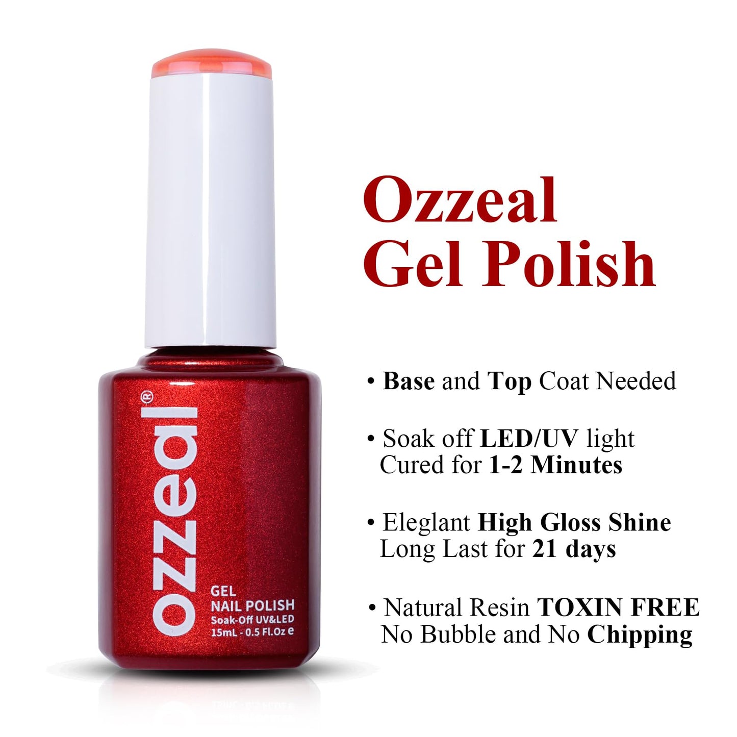 Ozzeal Gel Polish, 0.5 Fl Oz Bright Coral Orange Gel Nail Polish Spring Summer Soak off LED UV Gel Nail Polish Art Starter Manicure Salon DIY Nail Gel Polish