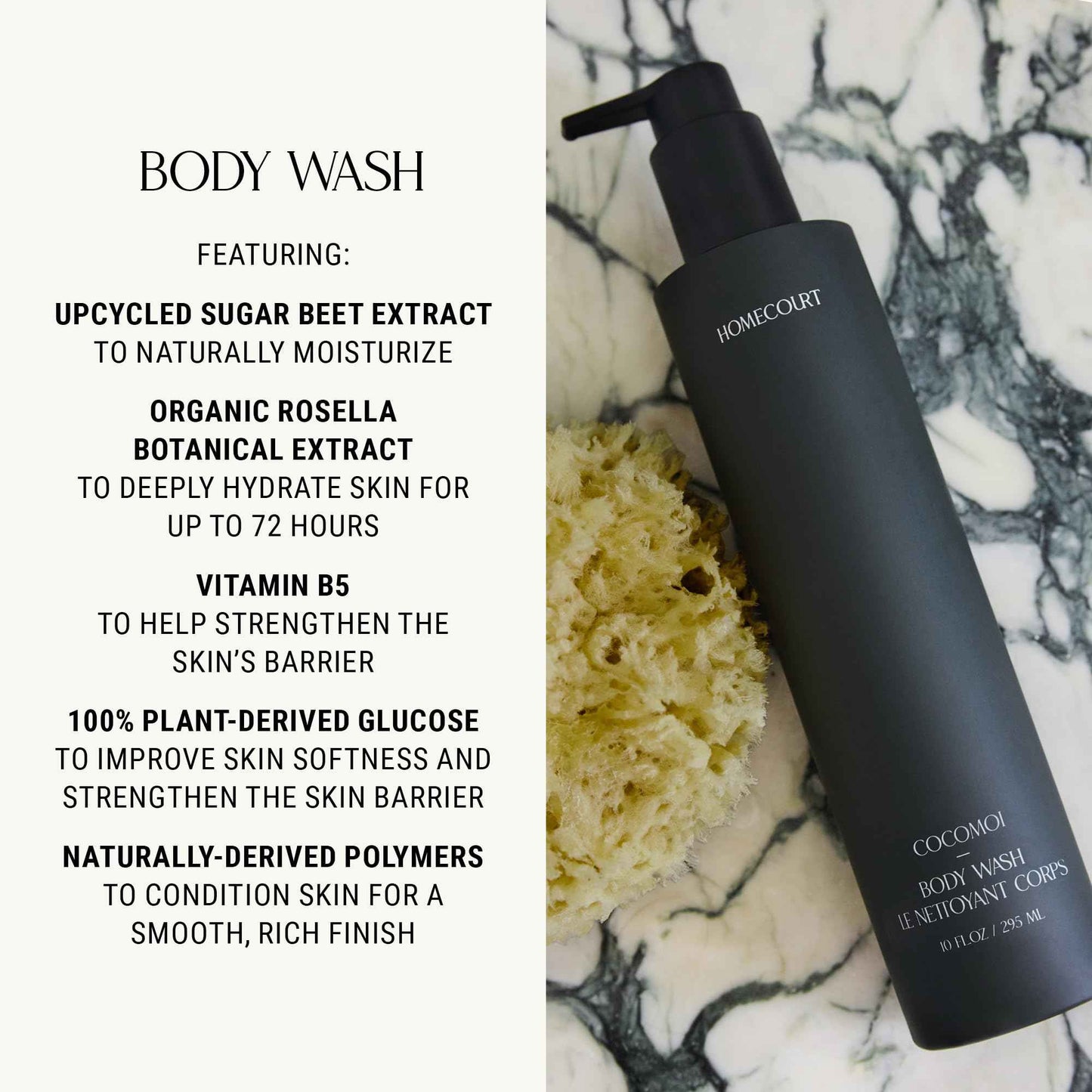 Homecourt Body Wash, Bath & Shower Gel Cleanser for Hydrating Skin, Made with Warm Coconut, Cedarwood & Sweet Cardamom Scent, Cocomoi, 10 fl oz