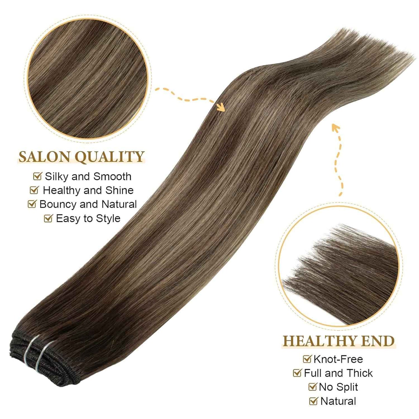 Balayage Clip in Real Human Hair Extensions Ombre Chocolate Brown to Caramel Blonde Natural Silky Straight Clip on Hair Extensions Double Weft Remy Brazilian Clip ins Hair 14 Inch 60G 5 PCS