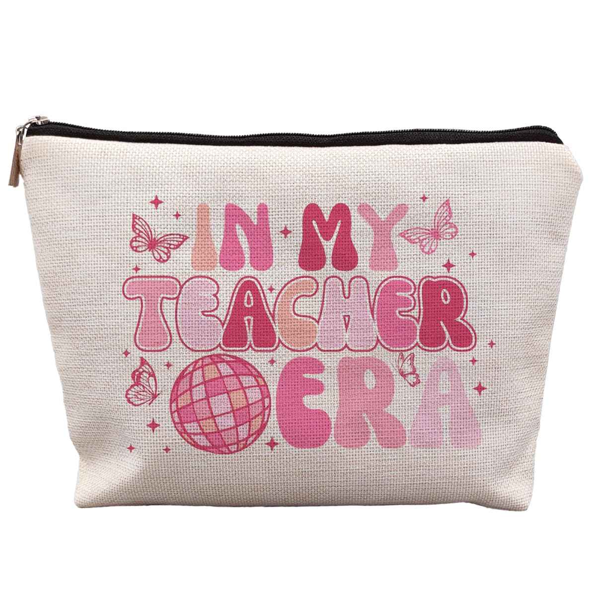 uinwk Groovy Pink Teacher Era Makeup Bag - Best Teacher Gifts for Women, Cosmetic Bag for Purse