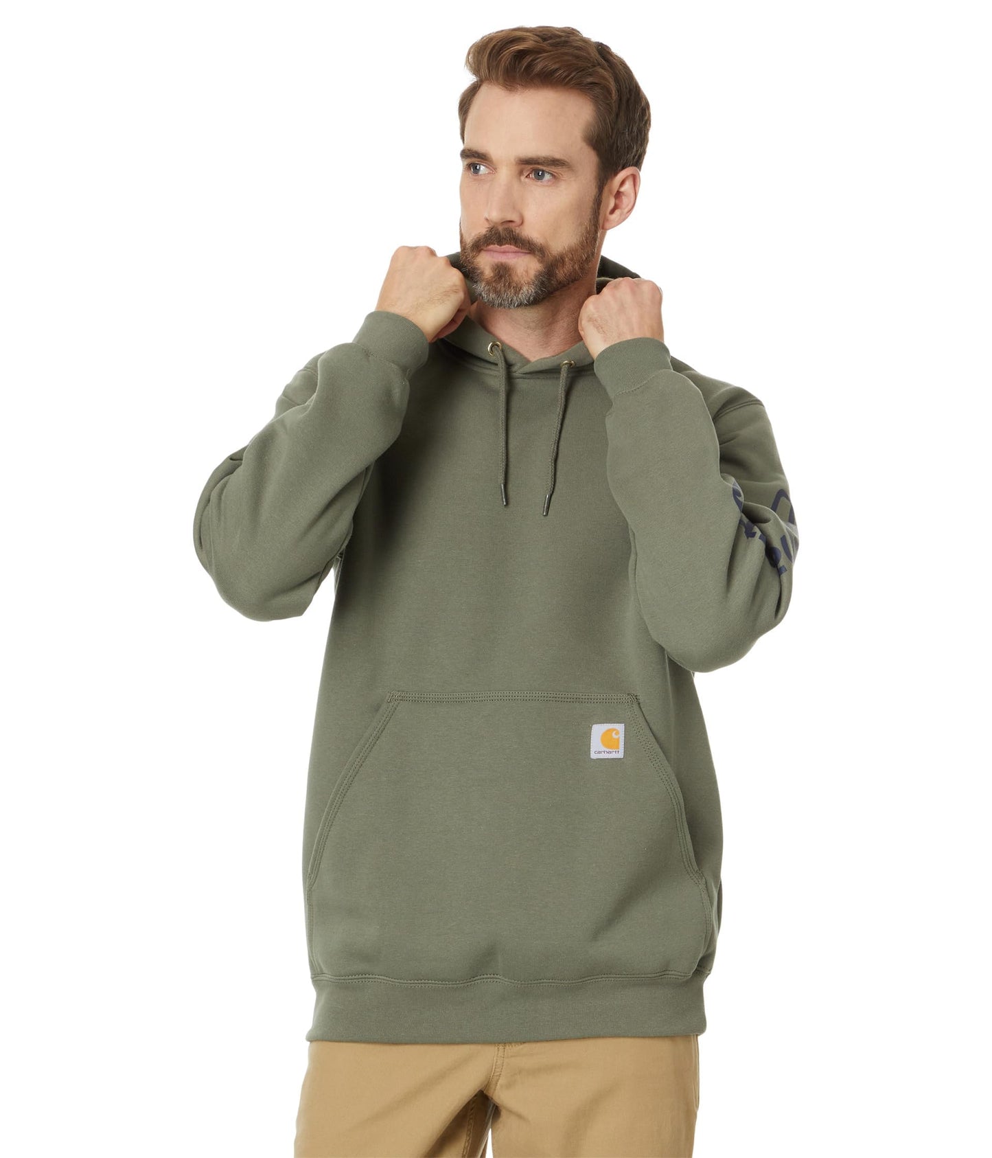 Carhartt Men's Loose Fit Midweight Logo Sleeve Graphic Sweatshirt, Dusty Olive