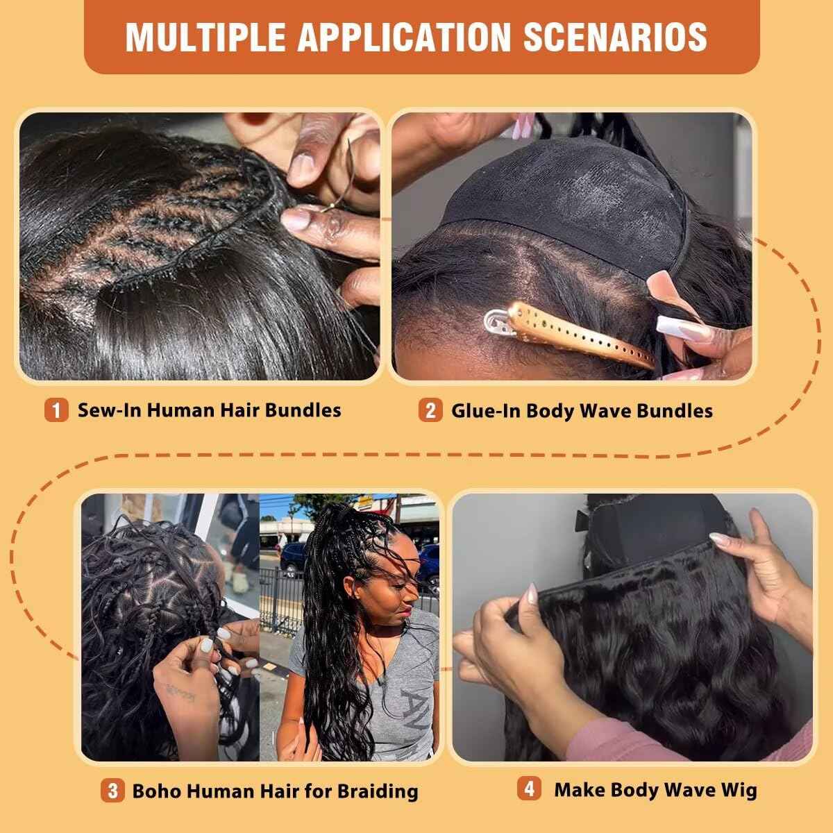 12A Human Hair Bundles 16 Inch Body Wave Bundles Human Hair 100% Unprocessed Brazilian Virgin Organique Quick Weave 1 Bundle for Women Wet and Wavy Human Hair Extensions Natural Black