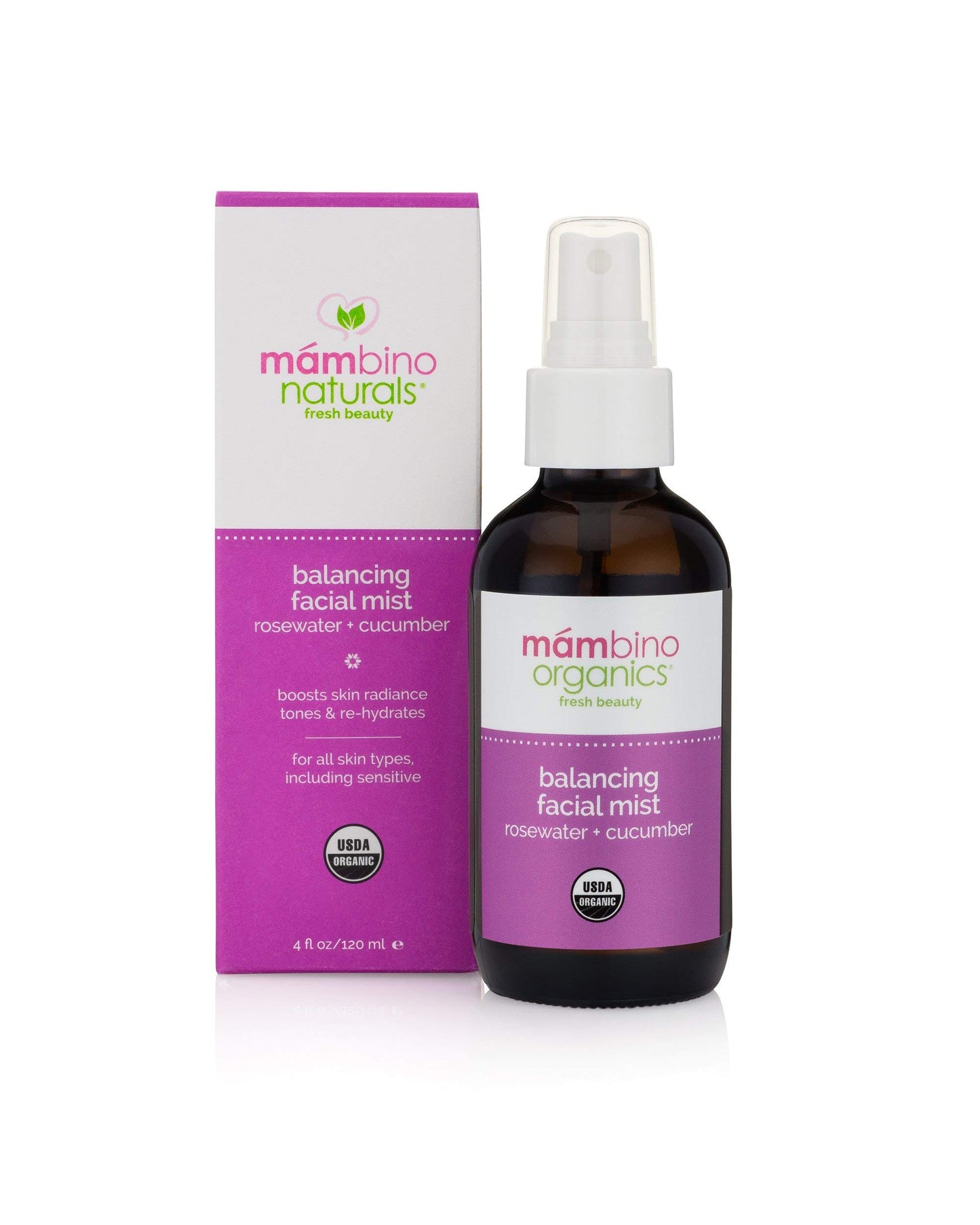 Mambino Organics Balancing Facial Mist, Rosewater and Cucumber, 4oz (3 Pack)