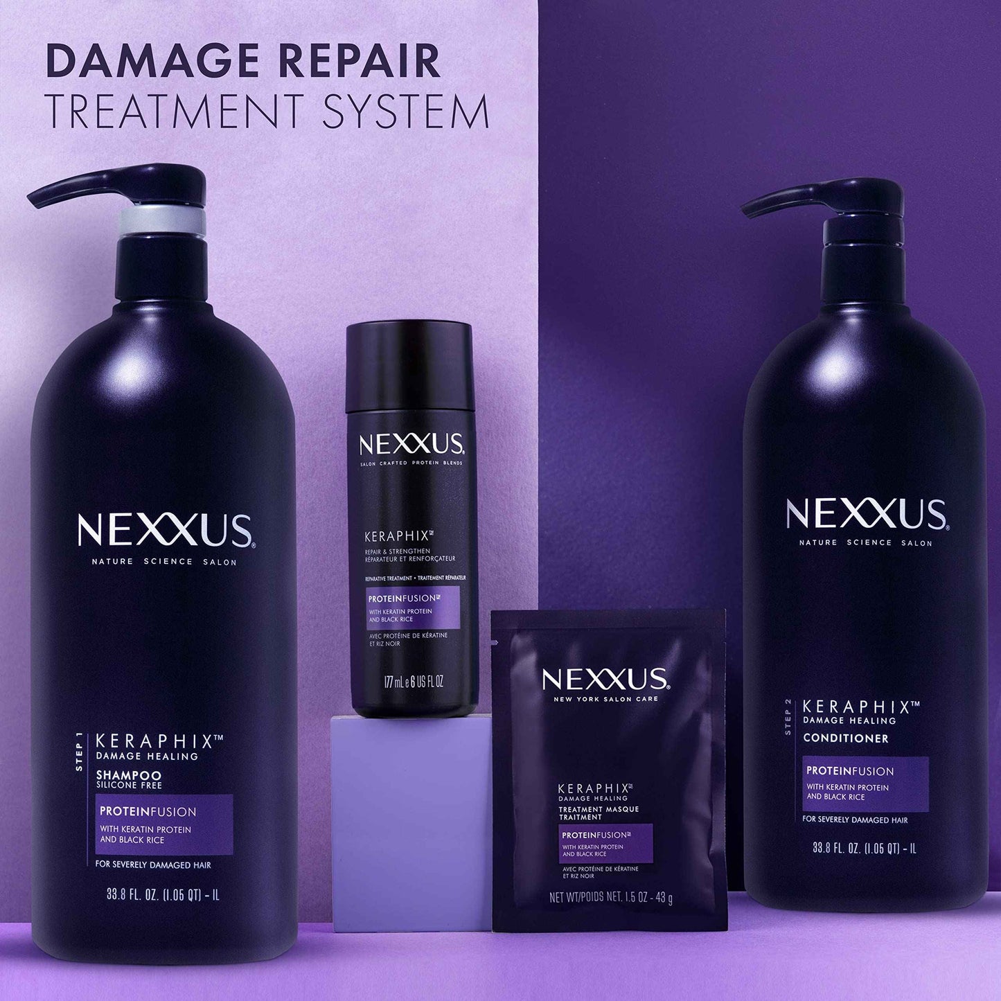 Nexxus Keraphix Shampoo With ProteinFusion for Damaged Hair Keratin Protein, Black Rice, Silicone-Free 33.8 oz