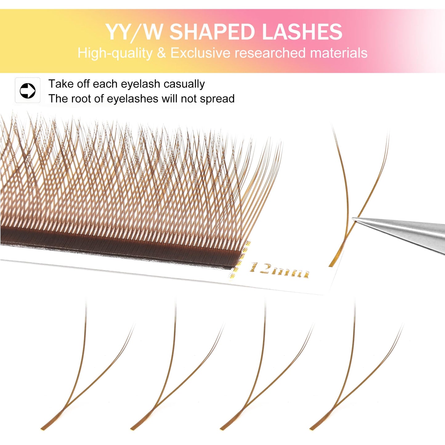 XIUSUZAKI YY Lash Extensions Brown Eyelash Extensions Y Shape 0.07mm Thickness D Curl Mix 8-15mm Premade Fans Lashes Easy Fan Volume Lashes Individual Lashes(Brown-YY-0.07-D,8-15mm)