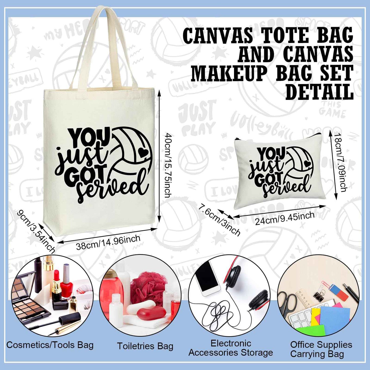 Huhumy 18 Pcs Volleyball Basketball Gifts for Women Cosmetic Bag Canvas Tote Bags Set for Teen Makeup Travel Players Teams(Volleyball)