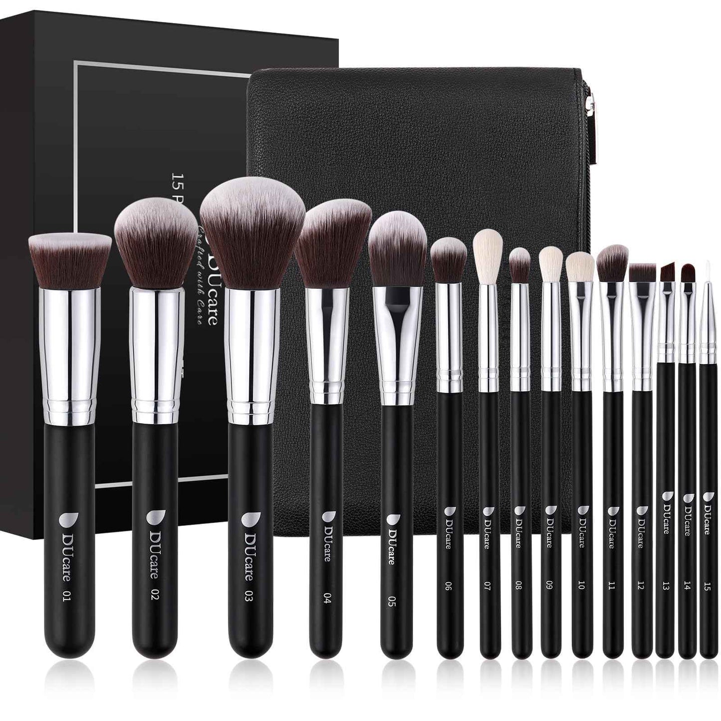 DUcare Makeup Brushes with Bag,15Pcs Christmas Makeup Brush Set Travel Kabuki Foundation Blending Blush Eyeliner Shadow Brow Concealer Brushes Kit