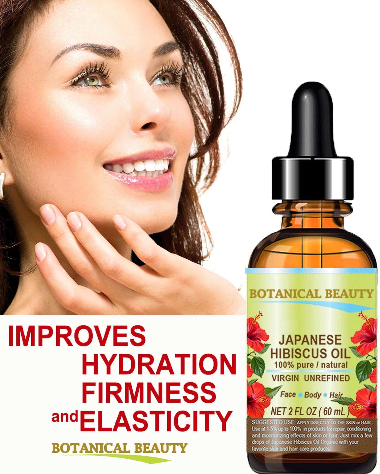 Botanical Beauty HIBISCUS OIL (Hibiscus Sabdariffa) JAPANESE 100 Pure Natural VIRGIN UNREFINED COLD PRESSED Anti Aging, Vitamin E oil for FACE, SKIN, HAIR GROWTH 2 Fl.oz.- 60 ml