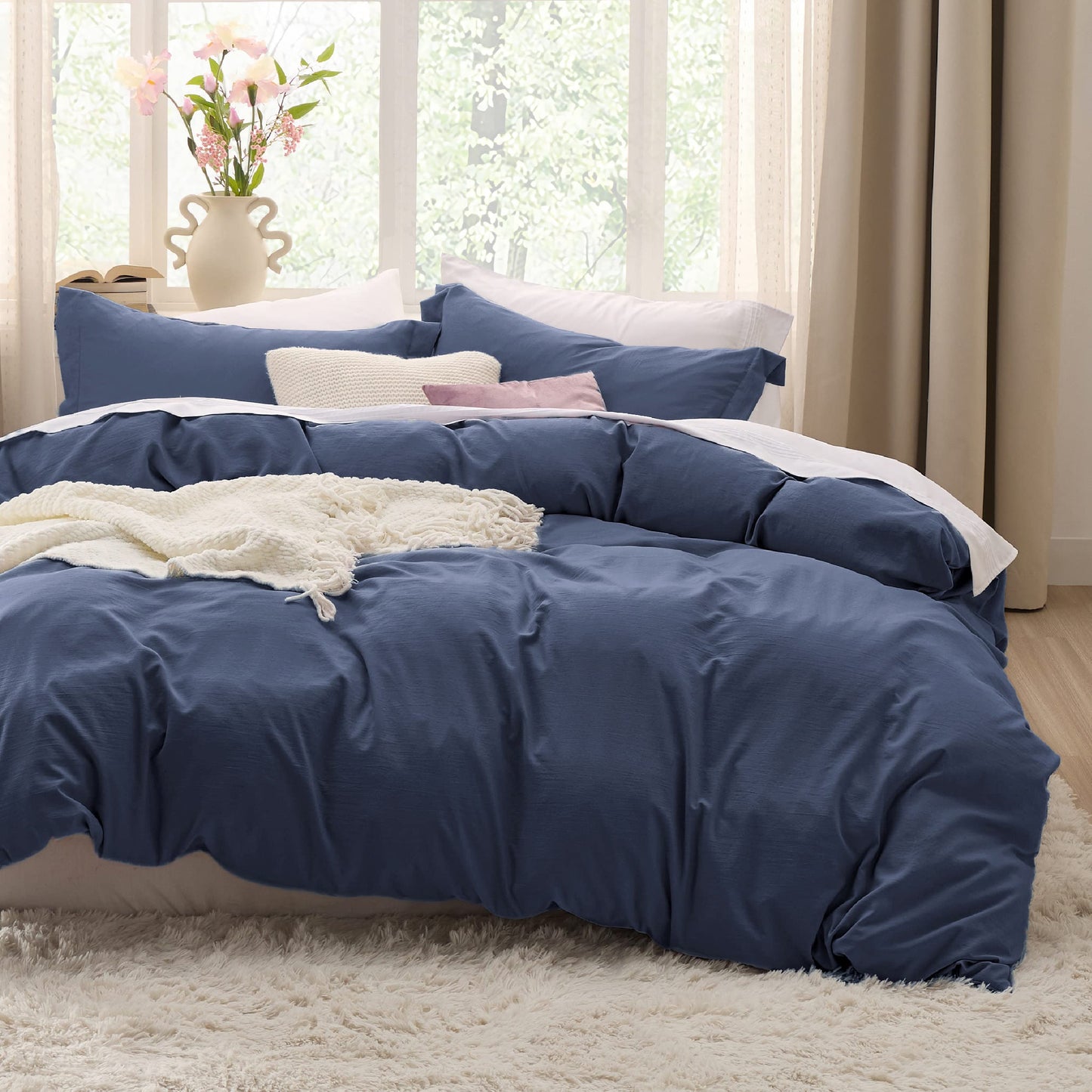 Bedsure Navy Twin Duvet Cover Set - Soft Prewashed Duvet Cover Twin Size, 2 Pieces, 1 Duvet Cover 68x90 Inches with Zipper Closure and 1 Pillow Sham, Comforter Not Included