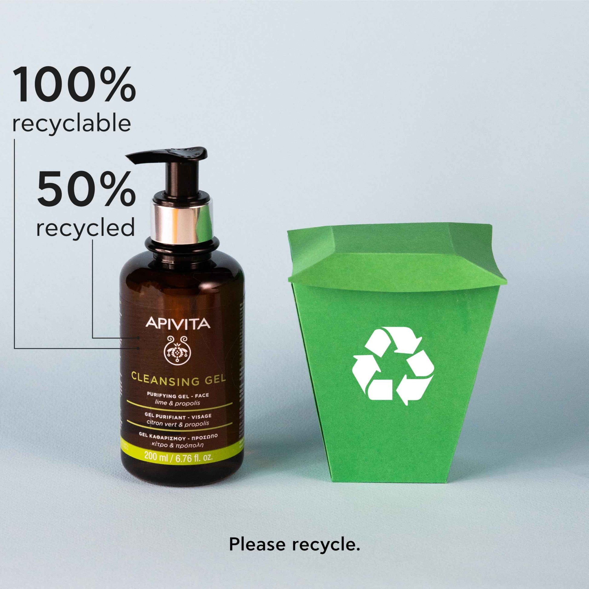 APIVITA Cleansing Gel | Purifying & Oil-Balancing Gel for Face with Lime & Propolis, 200 mL / 6.67 oz