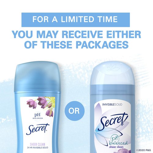 Secret Invisible Solid Antiperspirant and Deodorant, Sheer Clean, 2.6 Oz (Pack of 6)