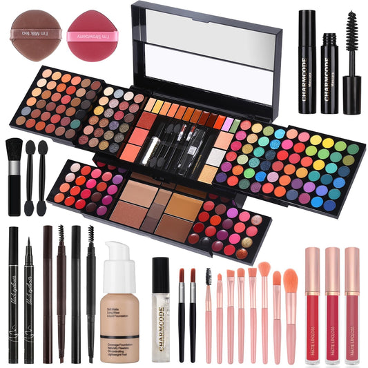 Professional Big Makeup Kit for Teens Girls & Women Full Kit, Beauty Case with Beginner Cosmetics Sets, All-in-One Make Up Gift Box with Lipgloss, Eyeshadow,Blush,Highlight,Brow&Liner Pens,Brush,etc