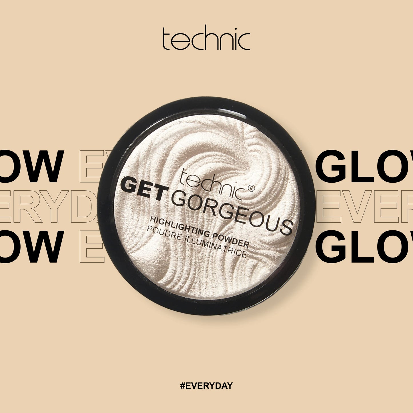 Technic Get Gorgeous Highlighting Powder - Pressed Shimmer Face Makeup Compact for a Natural Glow. Shade: Original