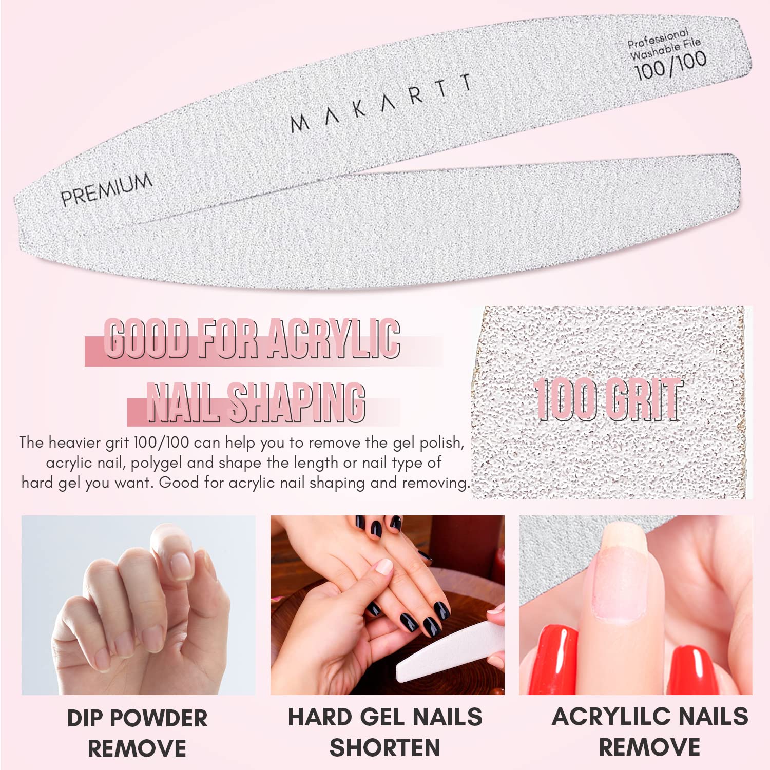Makartt Nail File: 100/180 Grit Emery Boards for Nails, 10 Pcs Zebra Doubled Sides Coarse Fingernail Filer for Acrylic and Extension Gel Removal Manicure Kit Salon Home Use