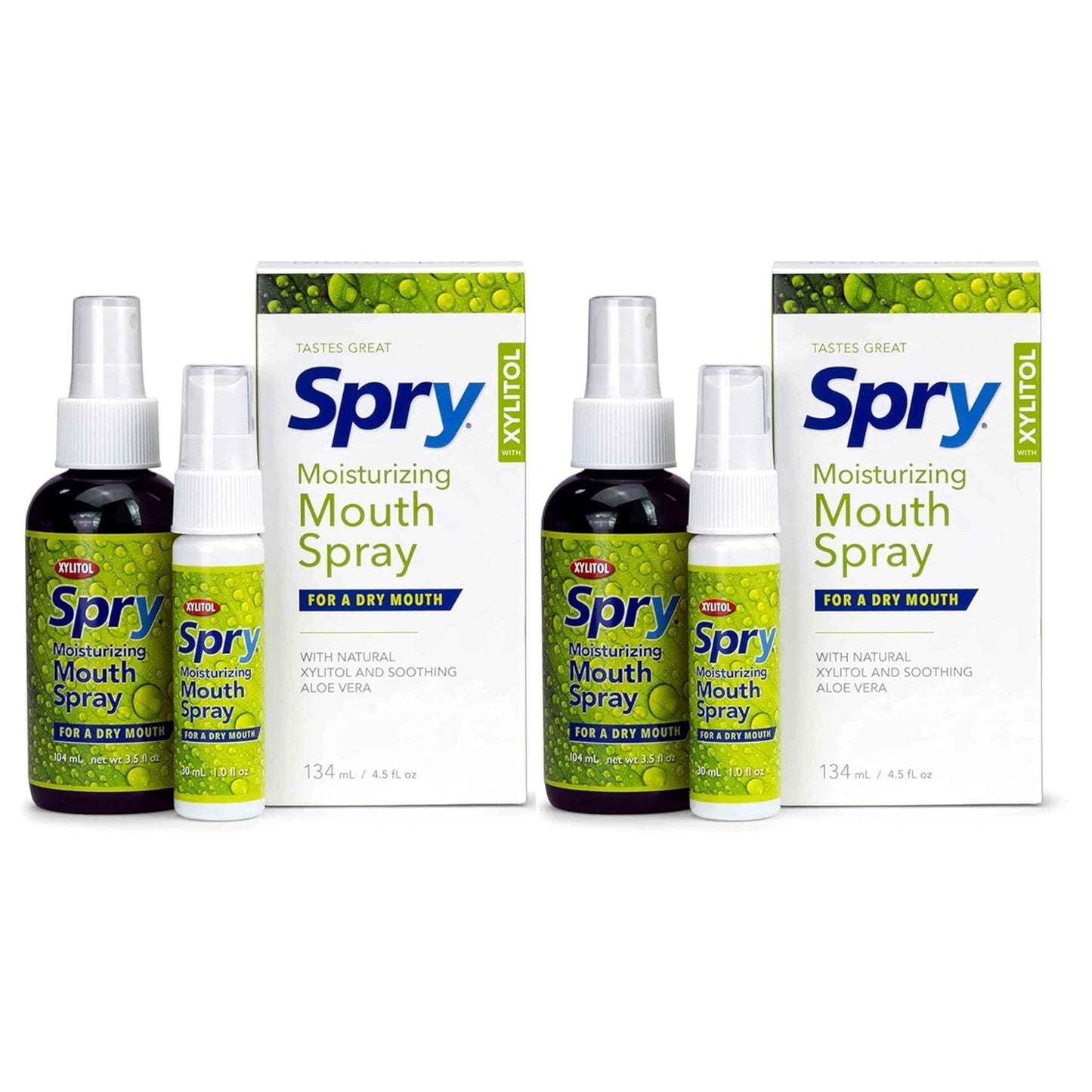 Spry Natural Xylitol Moisturizing Dry Mouth Spray, Stop Bad Breath, Increase Saliva Production, Non-GMO, Gluten-Free On The Go Oral Care with Spearmint Flavor, 4.5 fl.oz (Pack of 2)