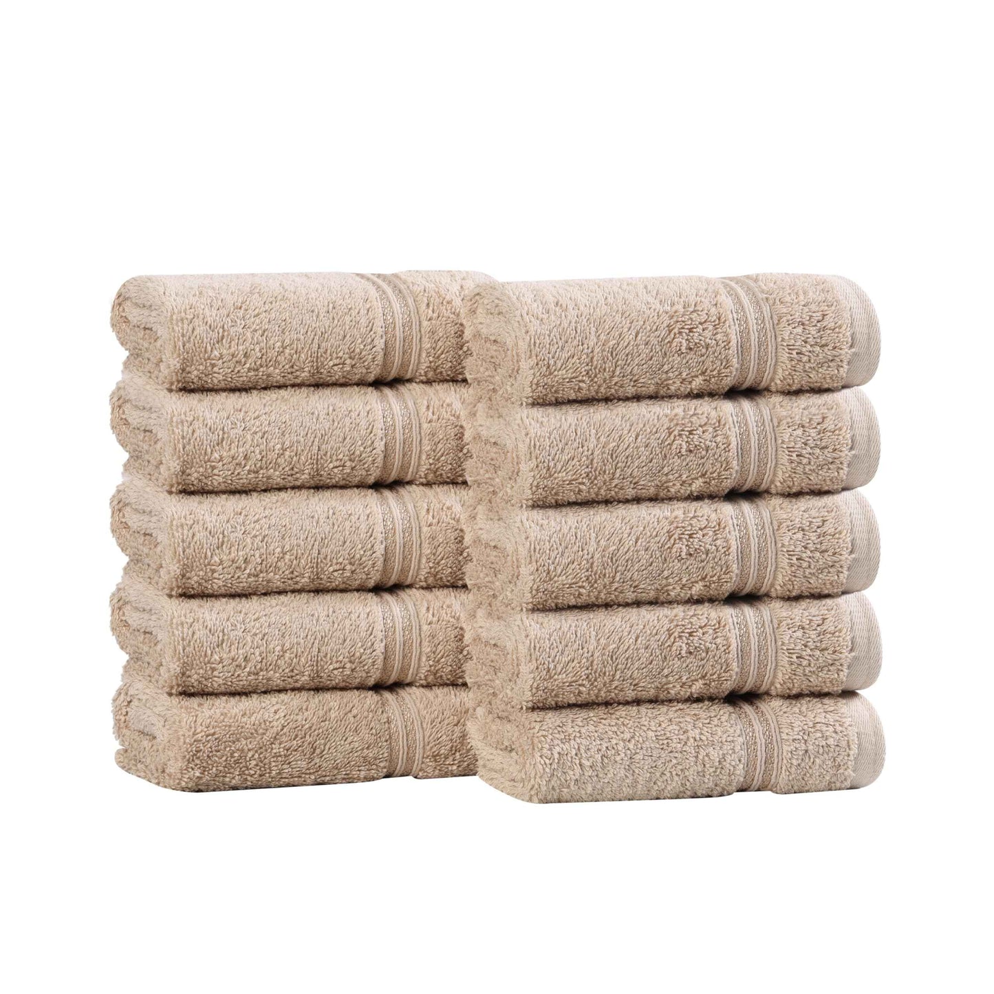 Superior Egyptian Cotton 10-Piece Face Towel Set , Small Towels For Facial, Spa, Quick Dry, Absorbent Towels, Bathroom Accessories, Guest Bath, Home Essentials, Washcloth, Airbnb, Taupe