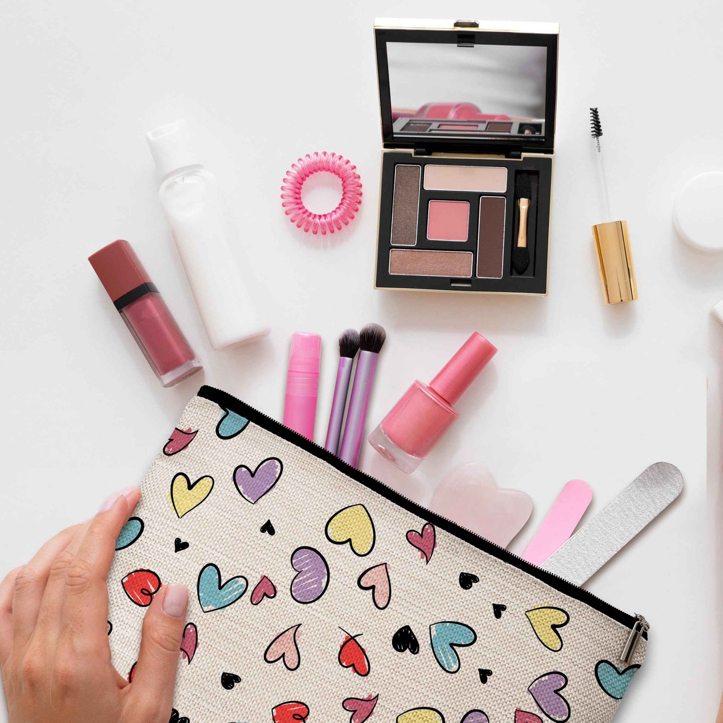 GREOXG Heart Makeup Bag, Small Travel Cosmetic Bag with Zipper, Cute Makeup Pouch Gift Ideas for Women Teen Girls Friends Mom Sisters Teacher Birthday Christmas Wedding Graduation-E23