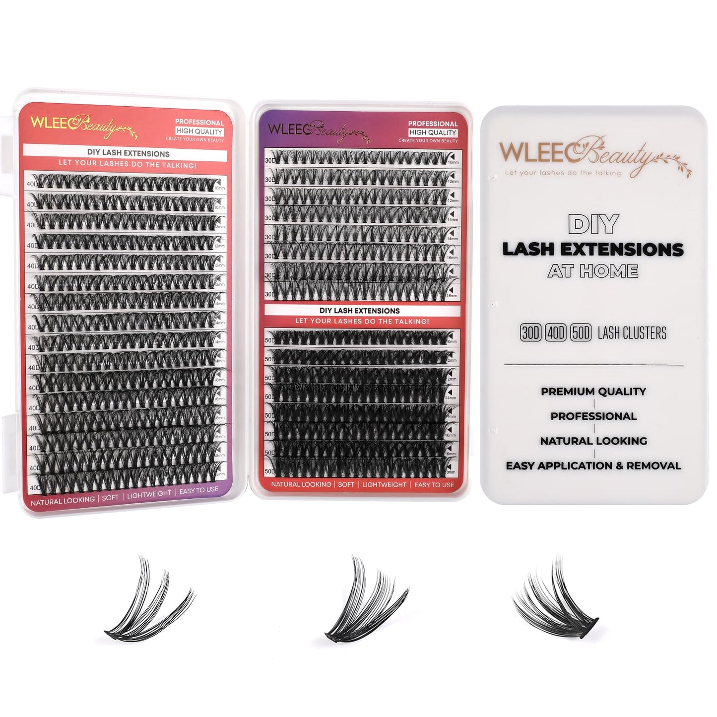 Wleec Beauty 30D 40D 50D Lash Clusters Wispy, 640PCS DIY Lash Extensions, Individual Lashes 10-18mm D Curl Lash Clusters Eyelash Extension at Home