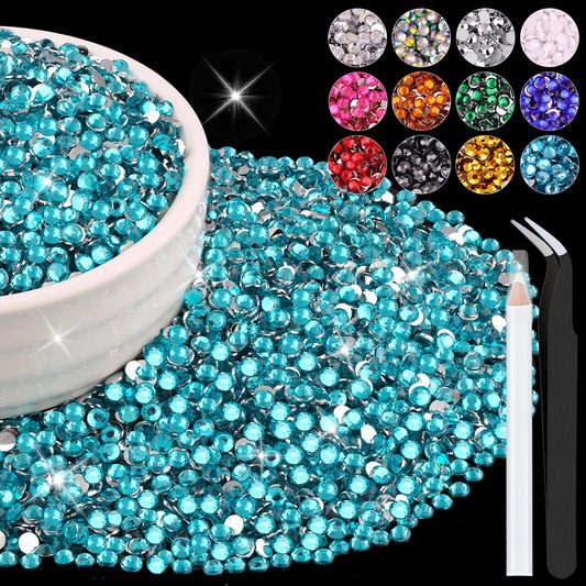 8000PCS 3mm Resin Rhinestones Bulk for Crafting (Indicolite), Flatback Bedazzling Crystals for Crafts DIY Nail Decoration, Gems Charms for Tumbler Shoes Clothing Fabric with Pickup Pen and Tweezers