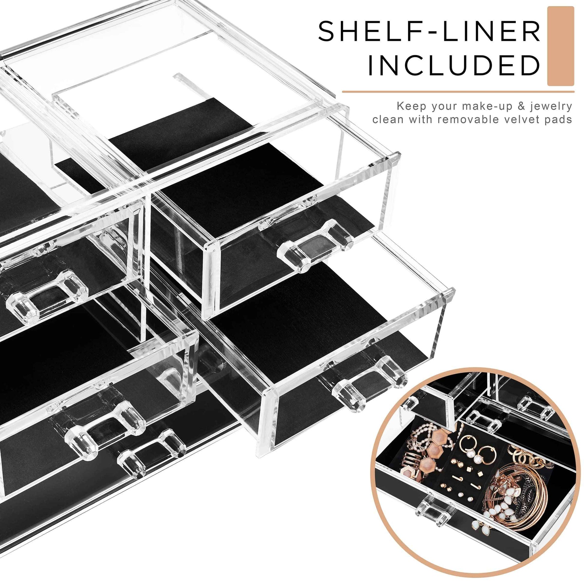 Sorbus Clear Makeup Organizer Display - Stylish Organization and Storage Case for Cosmetics, Jewelry & Hair Accessories - Space Saving Makeup Organizer for Vanity & Bathroom (2 Large, 4 Small Drawers)