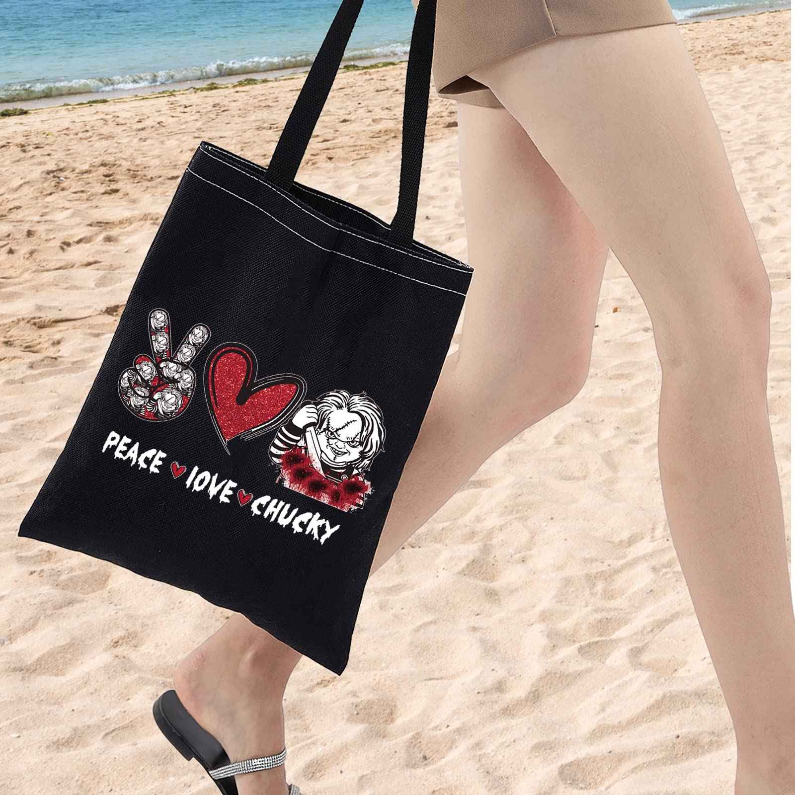 WZMPA Horror Movie Fans Cosmetic Bag, Peace Love Inspired Gift Makeup Zipper Pouch, Horror Merchandise (Peace Chuc TG BL)