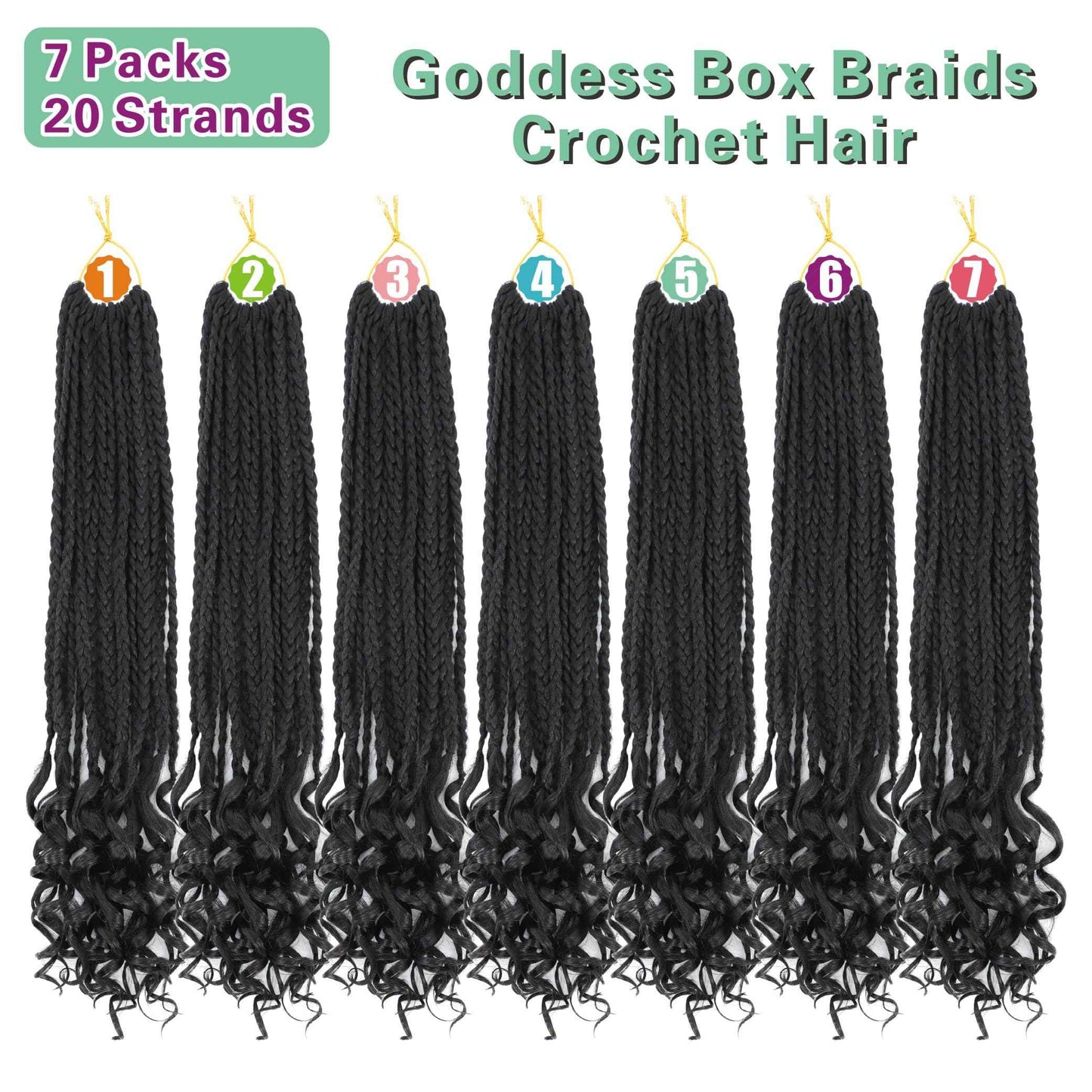 7 Packs Crochet Box Braids -18 Inch Crochet Hair for Black Women Pre loople Crochet Hair with Curly Ends 1B Goddess Box Braids Crochet Braiding Hair