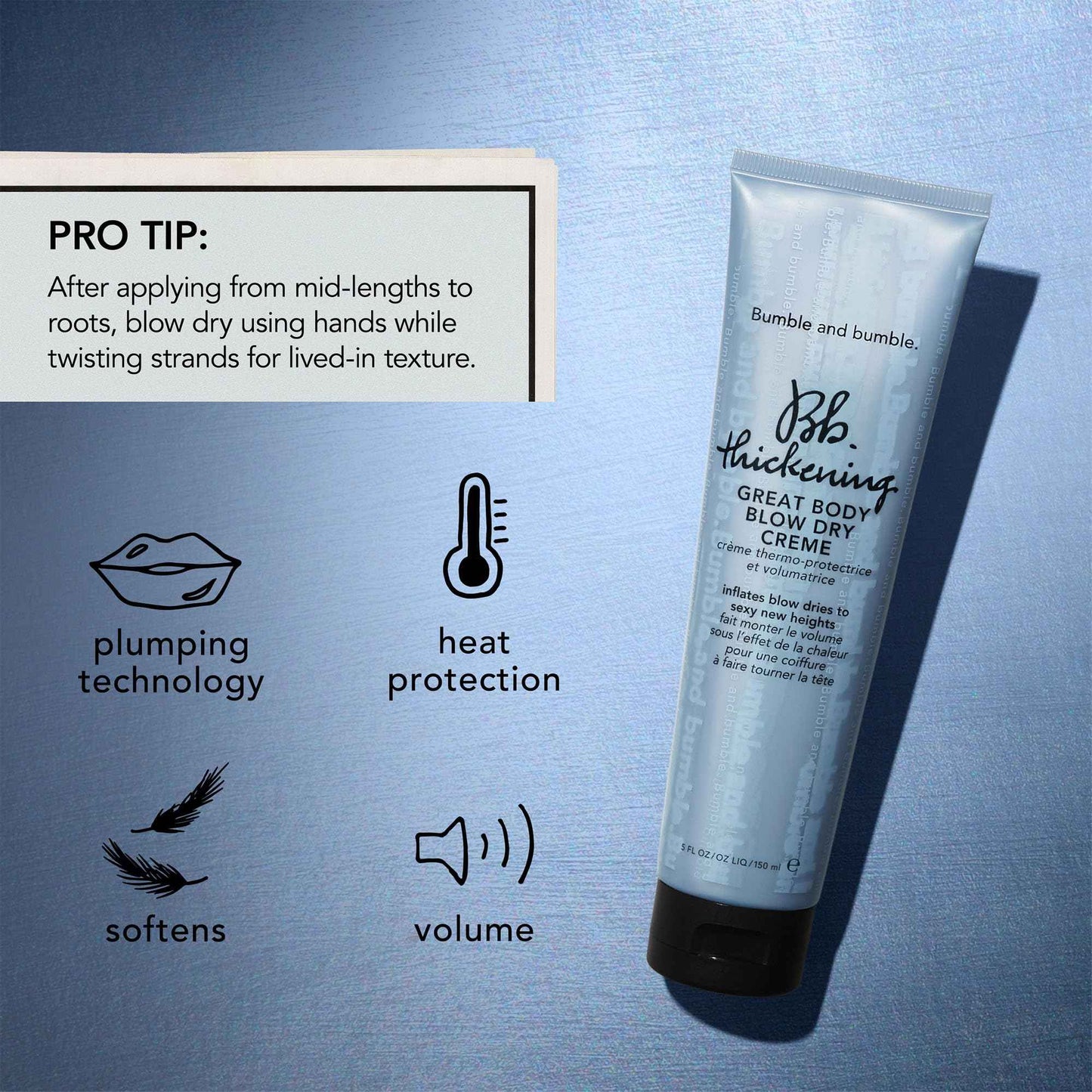 Bumble and bumble. Thickening Great Body Volumizing Blow Dry Cream | Heat Protection | Volume Blowouts for Fine to Medium Hair | Wavy, Straight, 5 Fl Oz