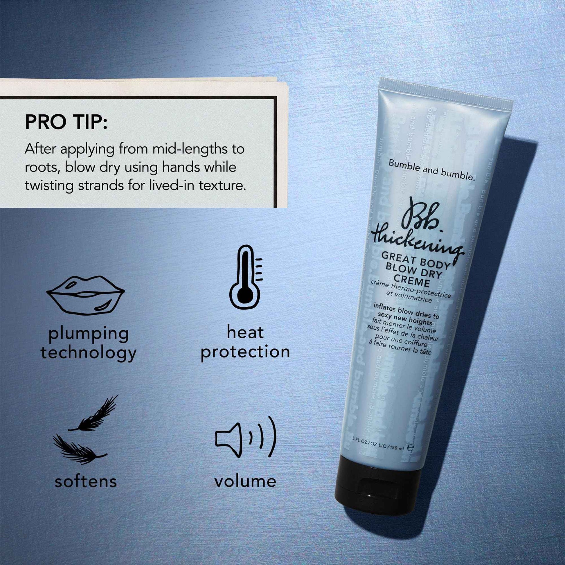 Bumble and bumble. Thickening Great Body Volumizing Blow Dry Cream | Heat Protection | Volume Blowouts for Fine to Medium Hair | Wavy, Straight, 5 Fl Oz