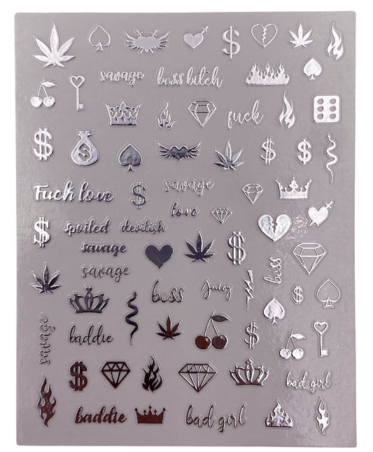 IMPRESSED 5 Sheets Luxury Nail Art Stickers 500+ Silver Customized Nail Decals for Fake Nail Charm Design Decoration and Salon Nails Accessories (Urban Silver)