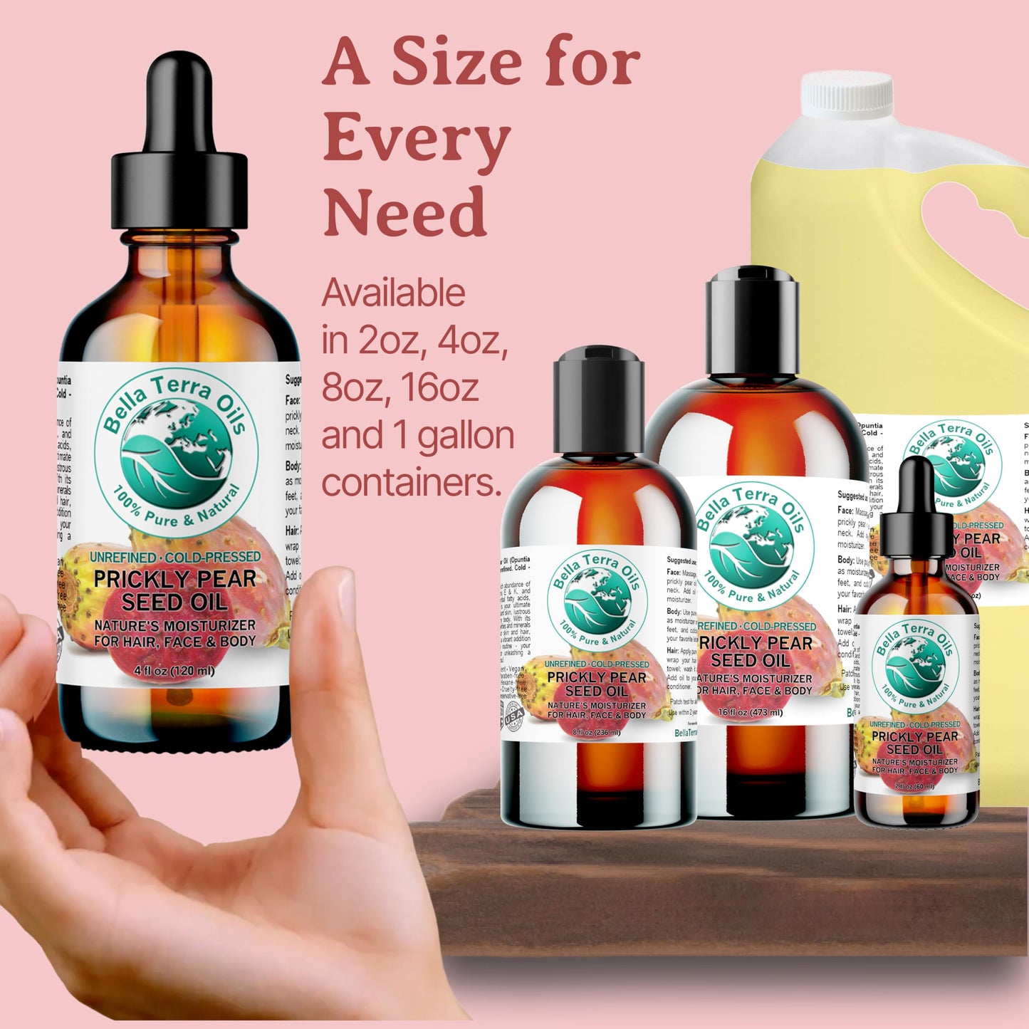 Bella Terra Oils - Prickly Pear Seed Oil 2 oz - Cold-Pressed Excellence, Packed with Vitamin E, Linoleic Acid, and Betalains, A Luxurious Touch for the Face