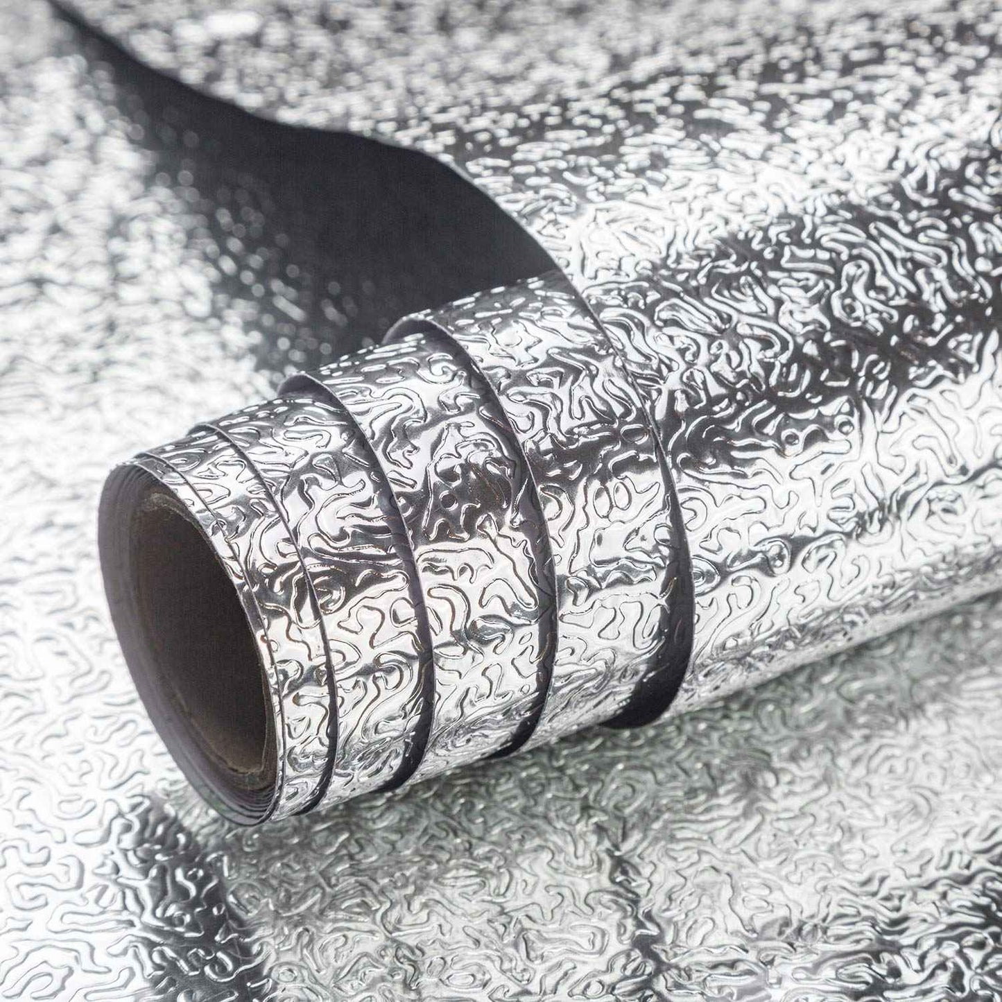 16"x354" Silver Contact Paper Metallic Look kitchen Backsplash Peel and Stick Wallpaper Oil Proof Waterproof Aluminum Foil Wall Sticker Adhesive Paper for Cabinets Shelf Liner Removable Heat Resistant