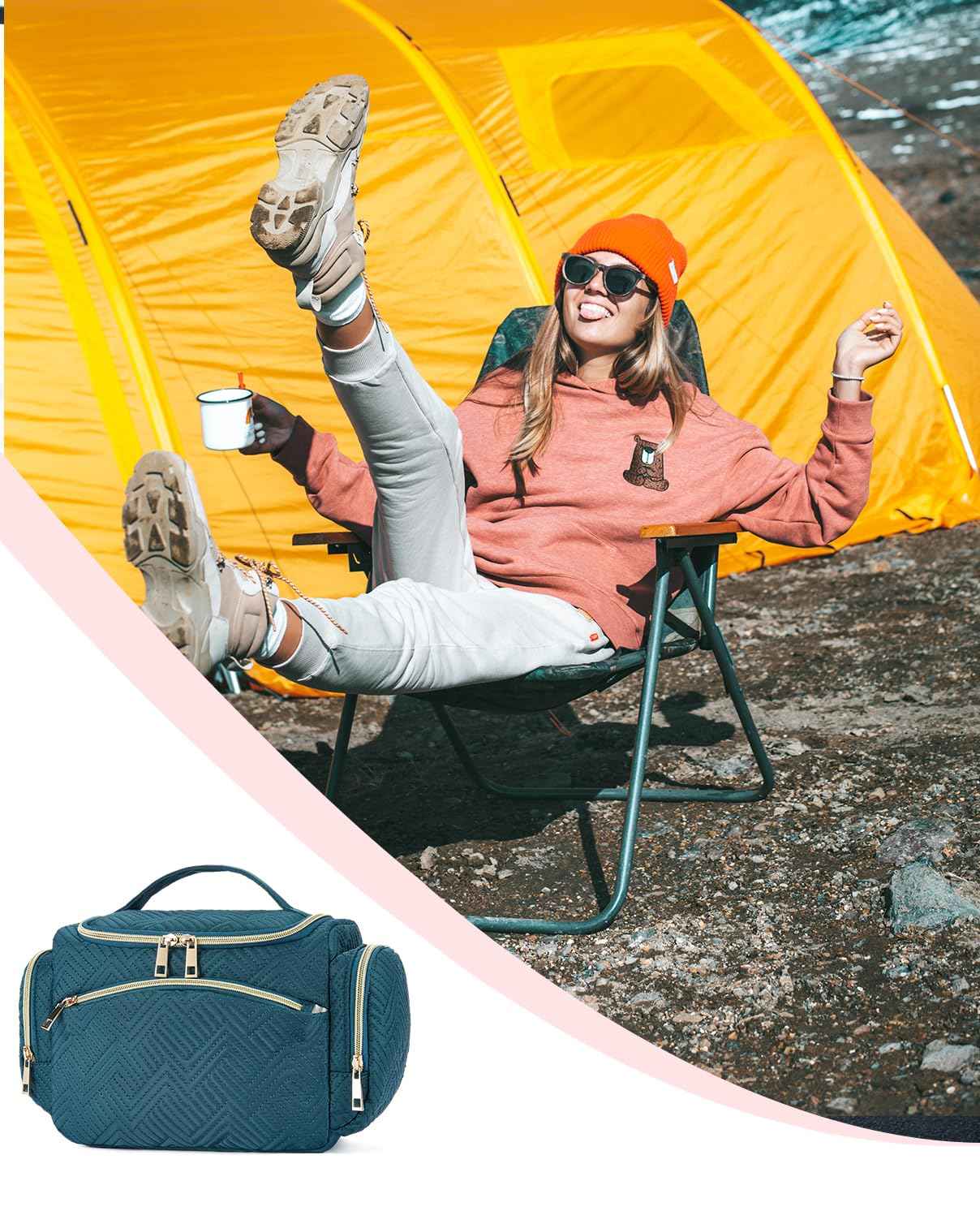 Telena Travel Toiletry Makeup Bag - Multifunctional Cosmetic Organizer Pack,Water Resistant Essentials for Women, Portable Foldable Toiletries Kit, Dry and Wet Separation, Large Capacity, Black Green