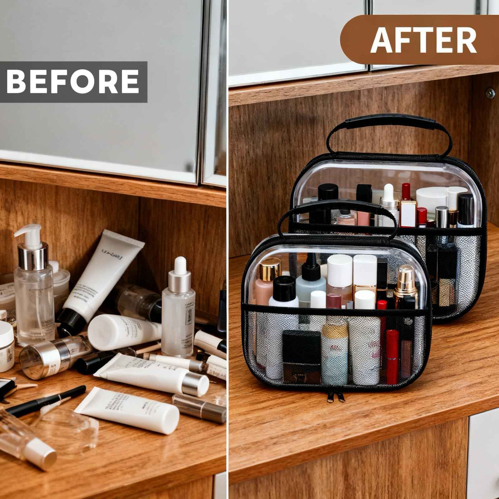 XULIONTS 3PCS Clear Hard Shell Zipper Case, Portable Cosmetic Bag with Zipper, Clear Toiletry Bag, Waterproof Diaper Bag Organizing Pouches, Hard Travel Case, Thanksgiving Christmas Storage Bins