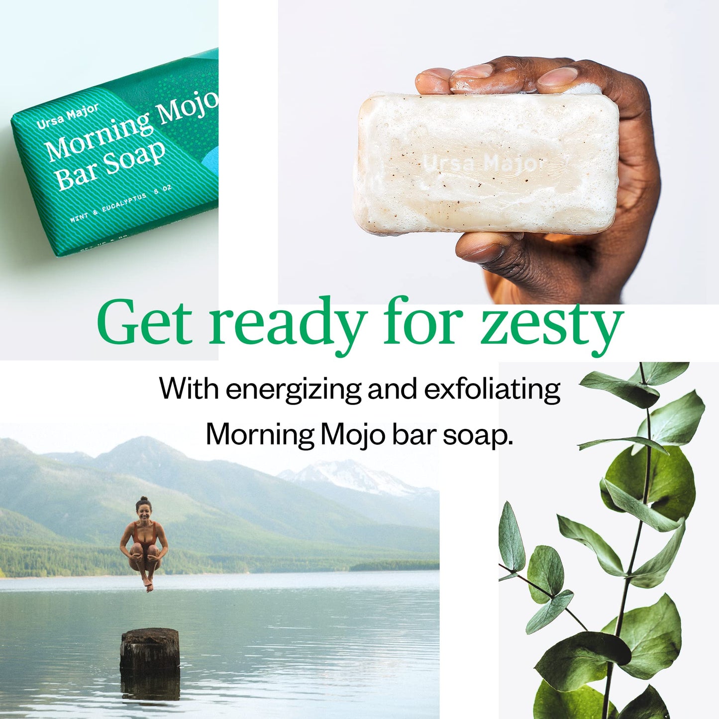 Ursa Major Natural Bar Soap | Morning Mojo Bar Soap | Exfoliating Soap with Peppermint, Eucalyptus and Rosemary | Formulated for Men and Women | 5 ounces | 2-Pack