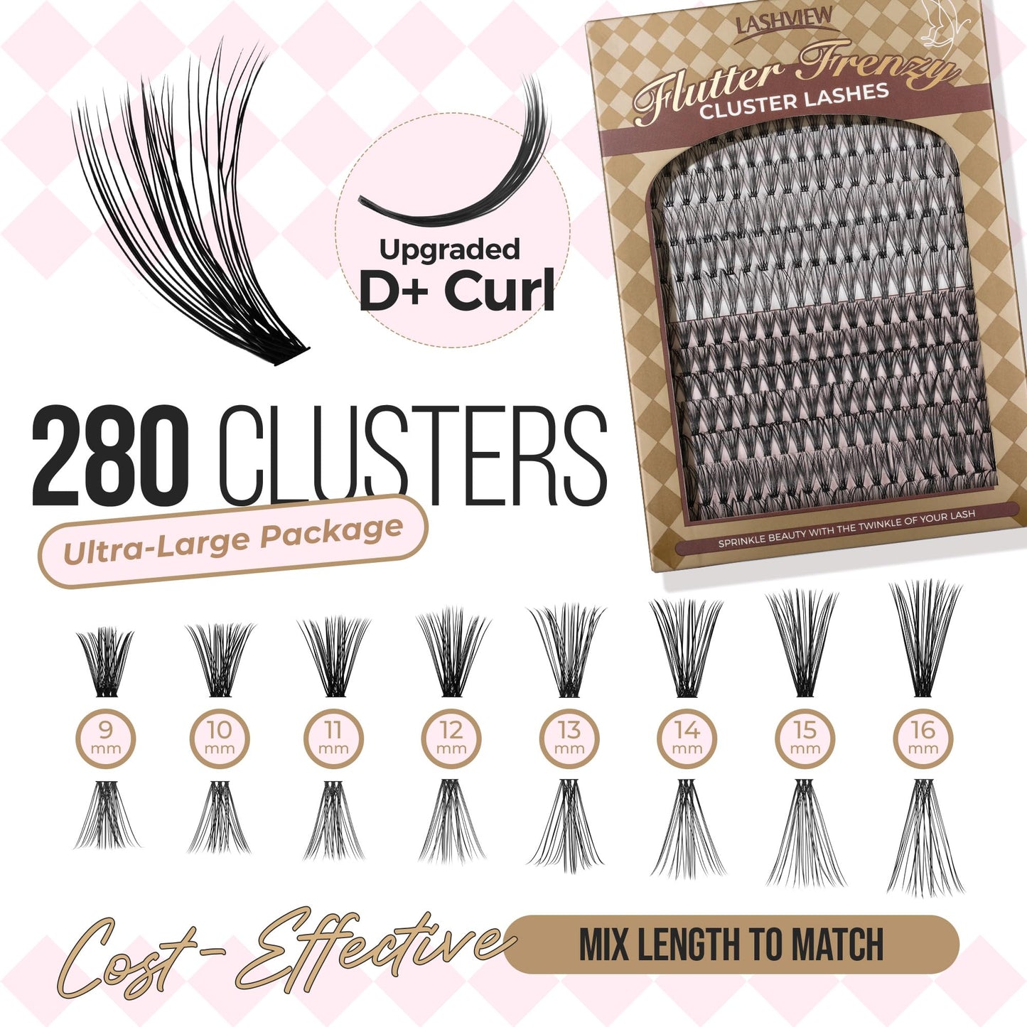 LASHVIEW Lash-Extension-Clusters 168pcs D+ Curl Lash Clusters Natural Look Cluster Lashes Extensions Super Thin Band & Soft Lashes Reusable 9-16mm MIX (30D&40D)