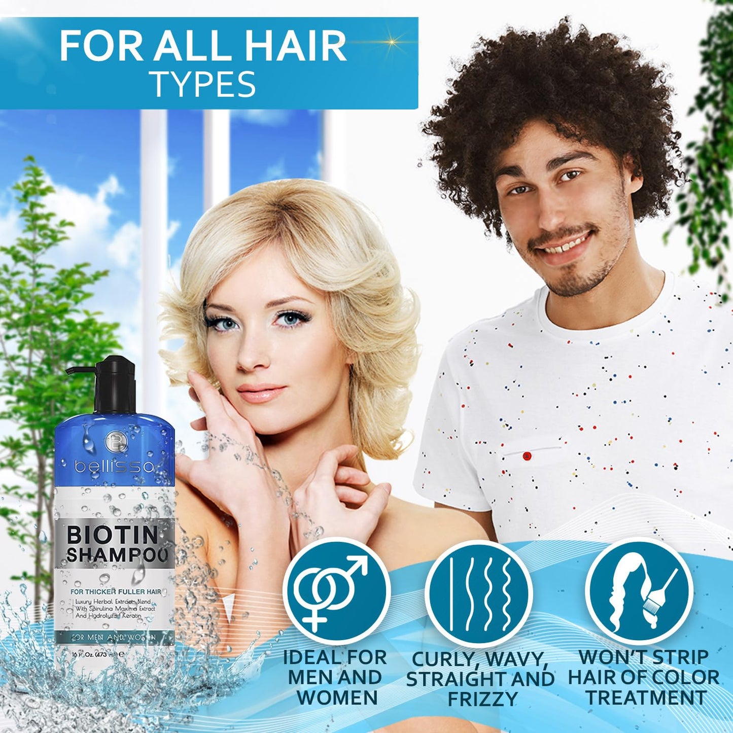 BELLISSO Biotin Shampoo - Hair Thickening Products for Men and Women - Sulfate Free, Volumizing, Salon Grade Formula - Boost Volume for Thinning Hair