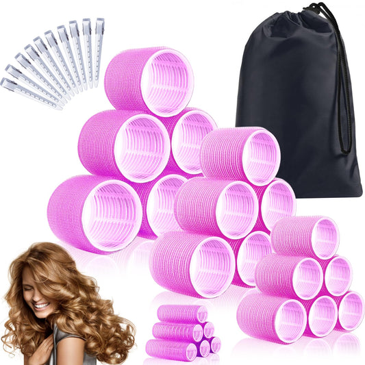 34Pcs Hair Roller Set with Clips, Self-Grip Hair Rollers for Volume, Salon Hairdressing Curlers and DIY Hairstyles, 4 Sizes Rollers Hair Curlers in a Storage Bag