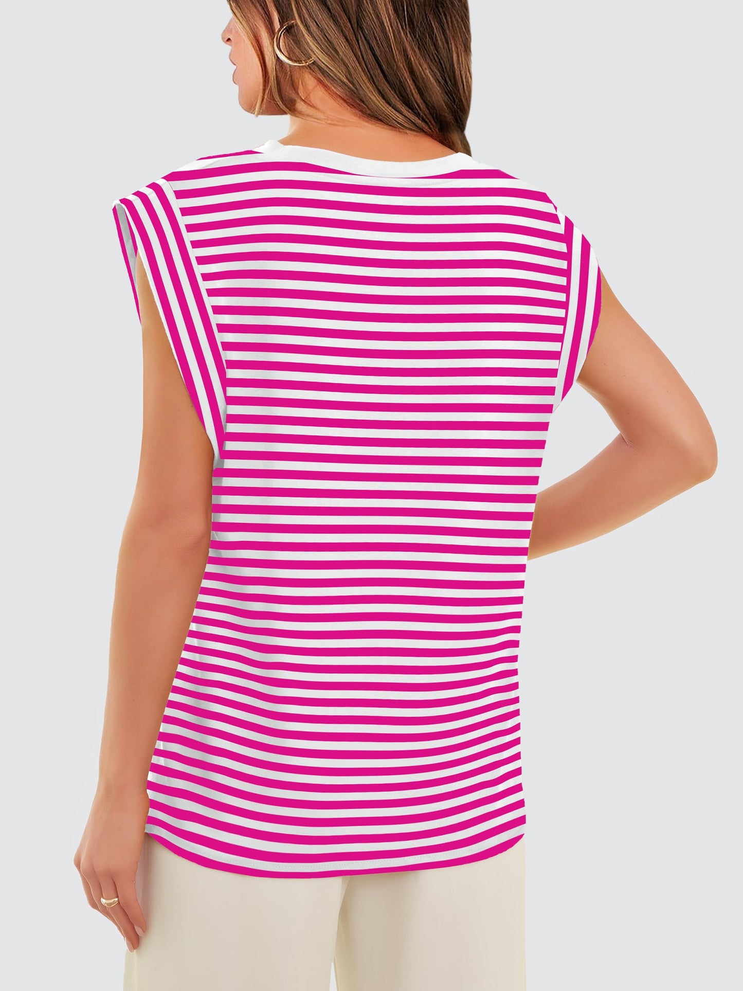 Cute Top for Women Summer Tops 2024 Casual Womens Tank Top Fashion Trendy 2024 Fuchsia Striped S